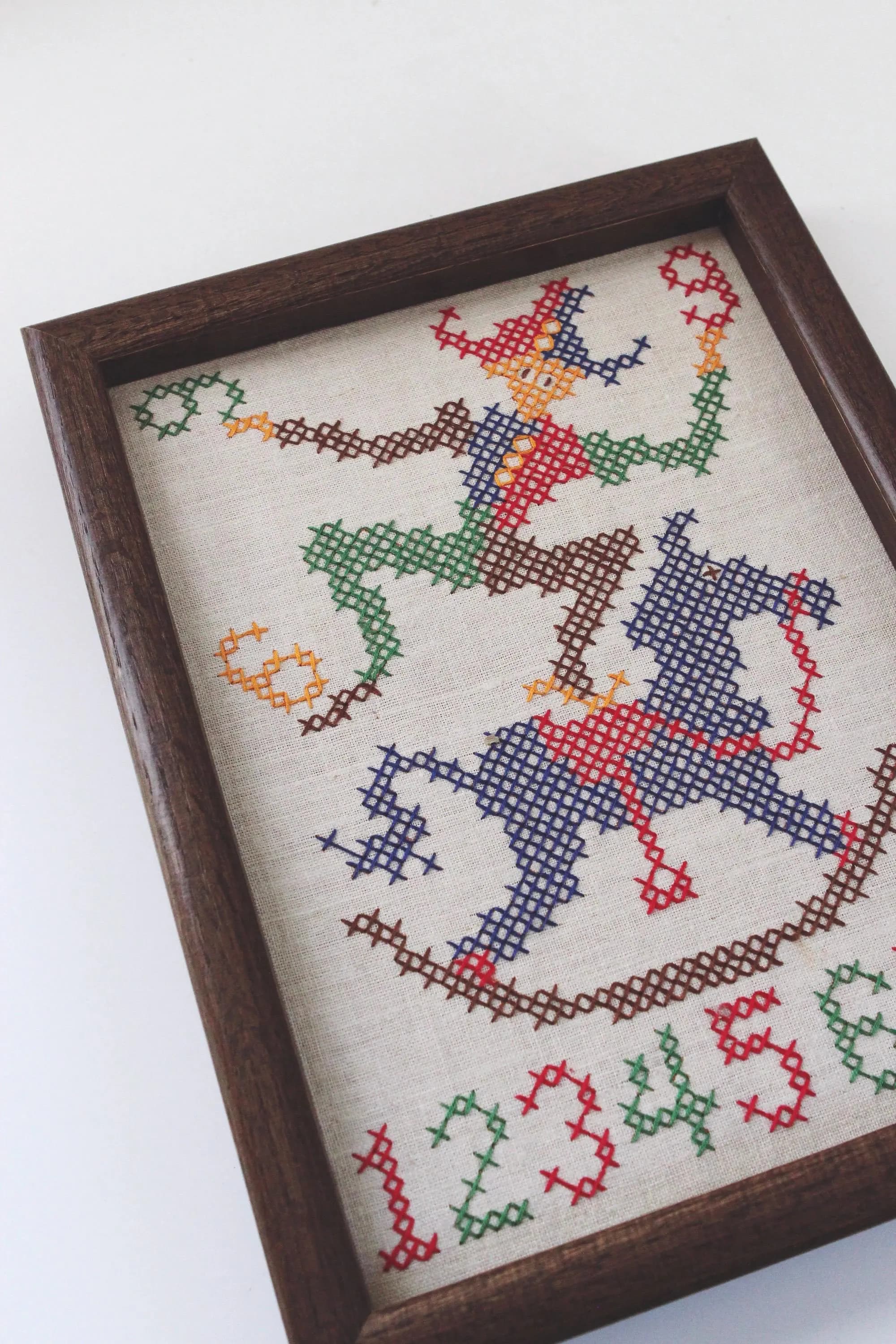 Vintage Handmade Framed Cross-Stitch Clowns Horse Numbers Childrens Wall Art - image 5