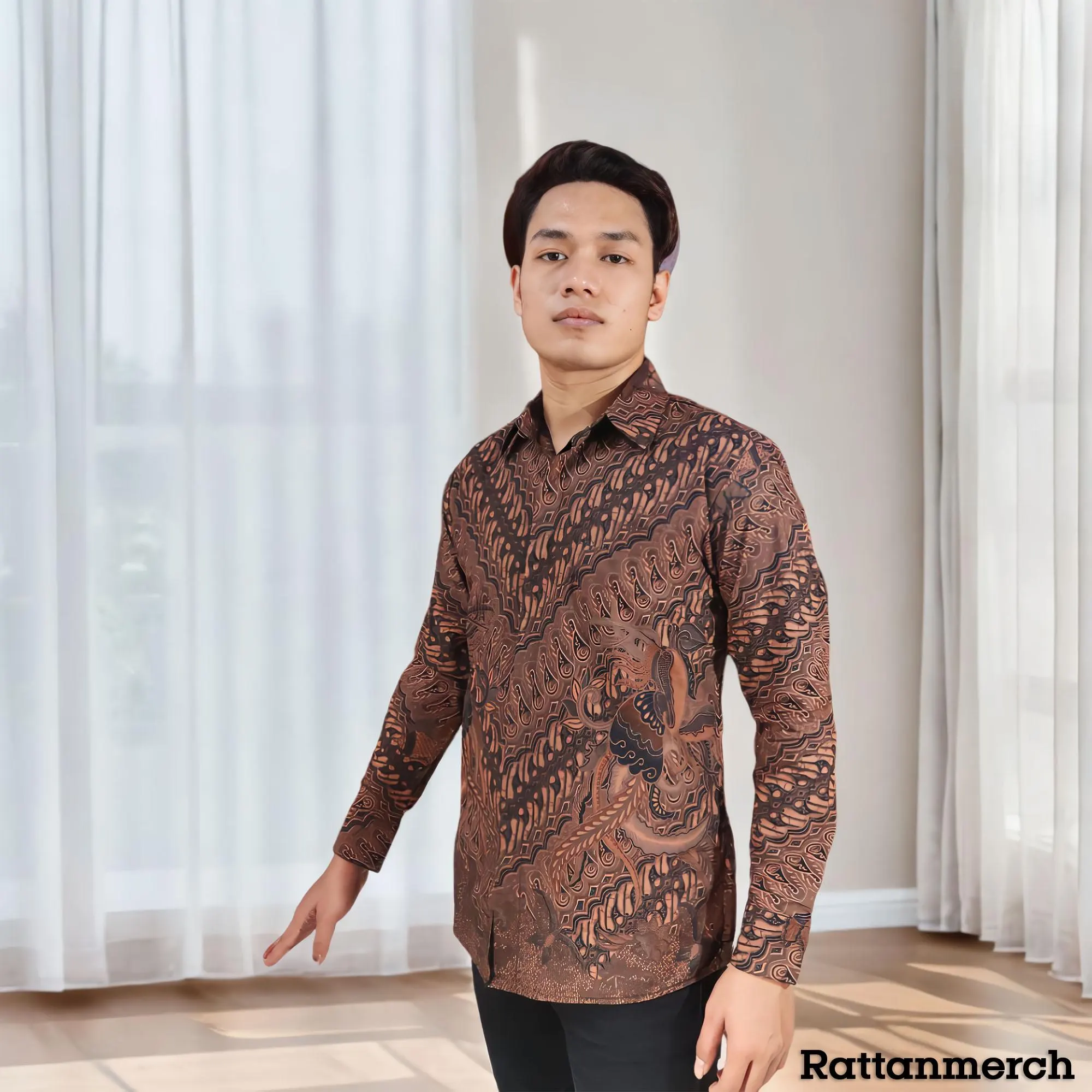 Layana Batik Shirt Premium Modern Brown Dwipamda Motif,Men Batik,Batik,Men Batik Skirt,Men'S Batik Shirts,Batik Shirts,Formal Shirt For Men