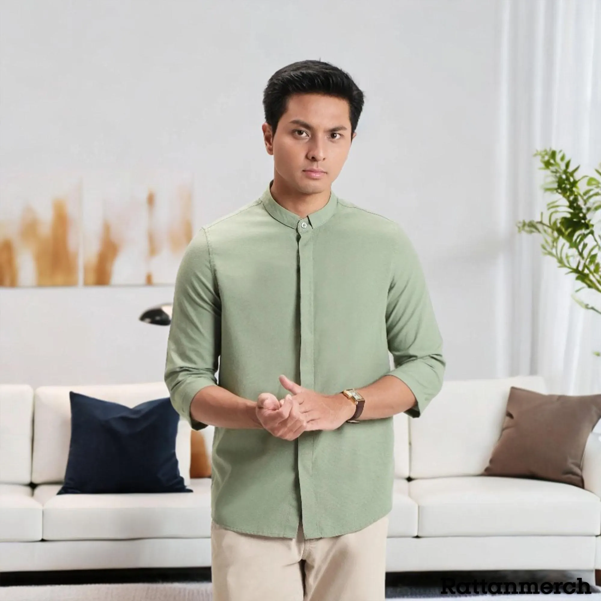 Emmir Koko Men's Plain Collarless Shirt 3/4 Sleeve Casual Smart Look,Cotton Koko Shirt,Black Koko Shirt,Muslim Men's Wear,Islamic Clothing