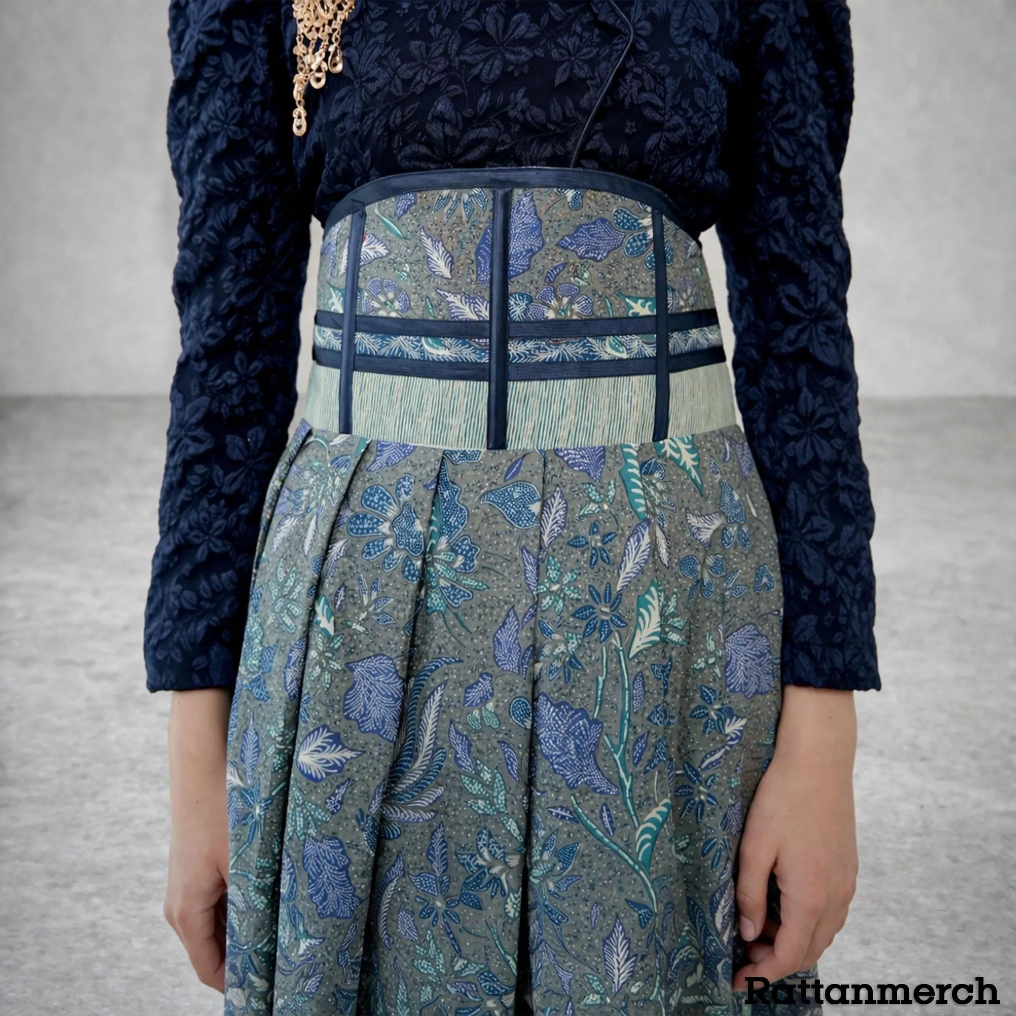 Modern Navy Janggan Kebaya Set Textured Fukuro Fabric Indonesian Formal Wedding Guest Outfit