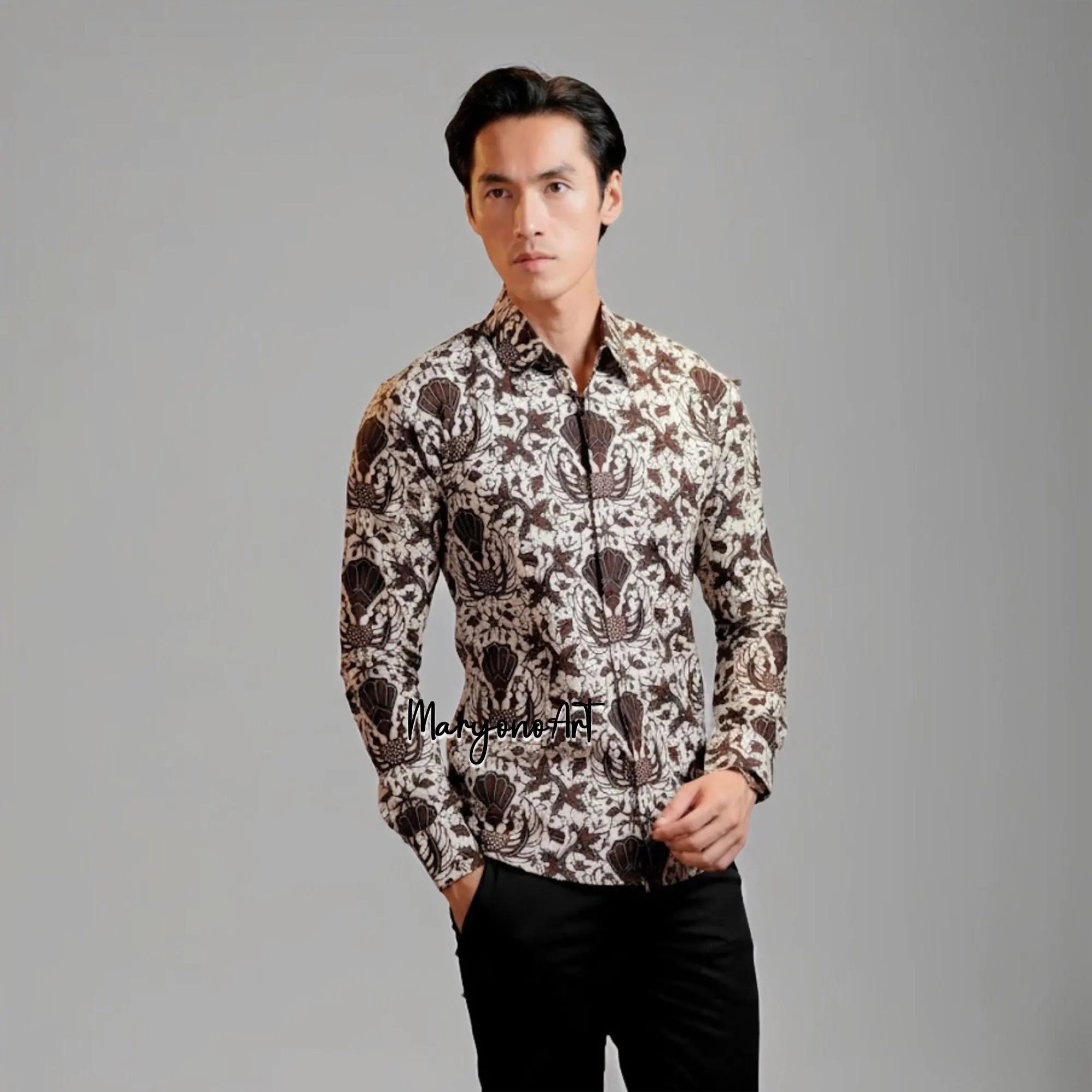 Batik Men's Shirt Sido Mukti Jogja Royal Pattern Premium Cotton Full Lined Formal Ethnic