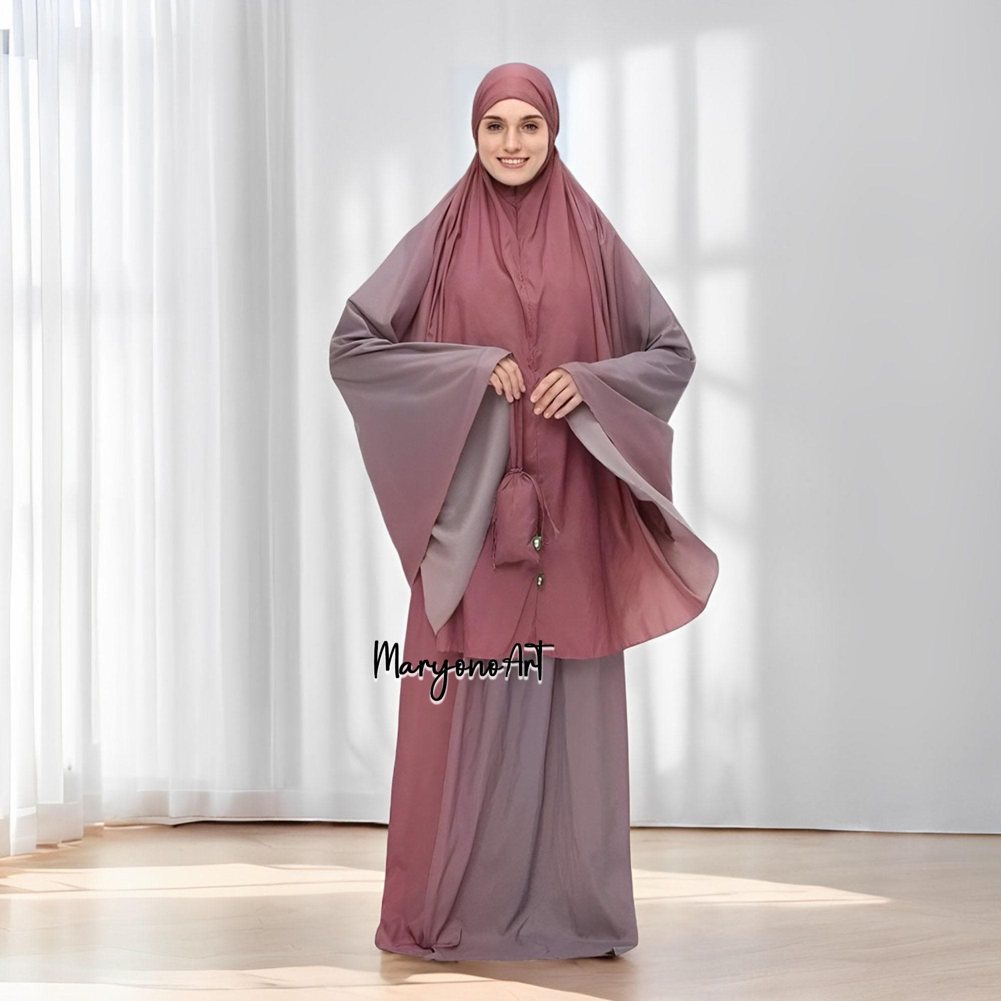 Vilona Travel 2in1 Mukena Purple Pink Practical and Elegant Mukena,Mukena,Muslim Prayer Dress,Muslim Prayer Attire,Prayer Outfit