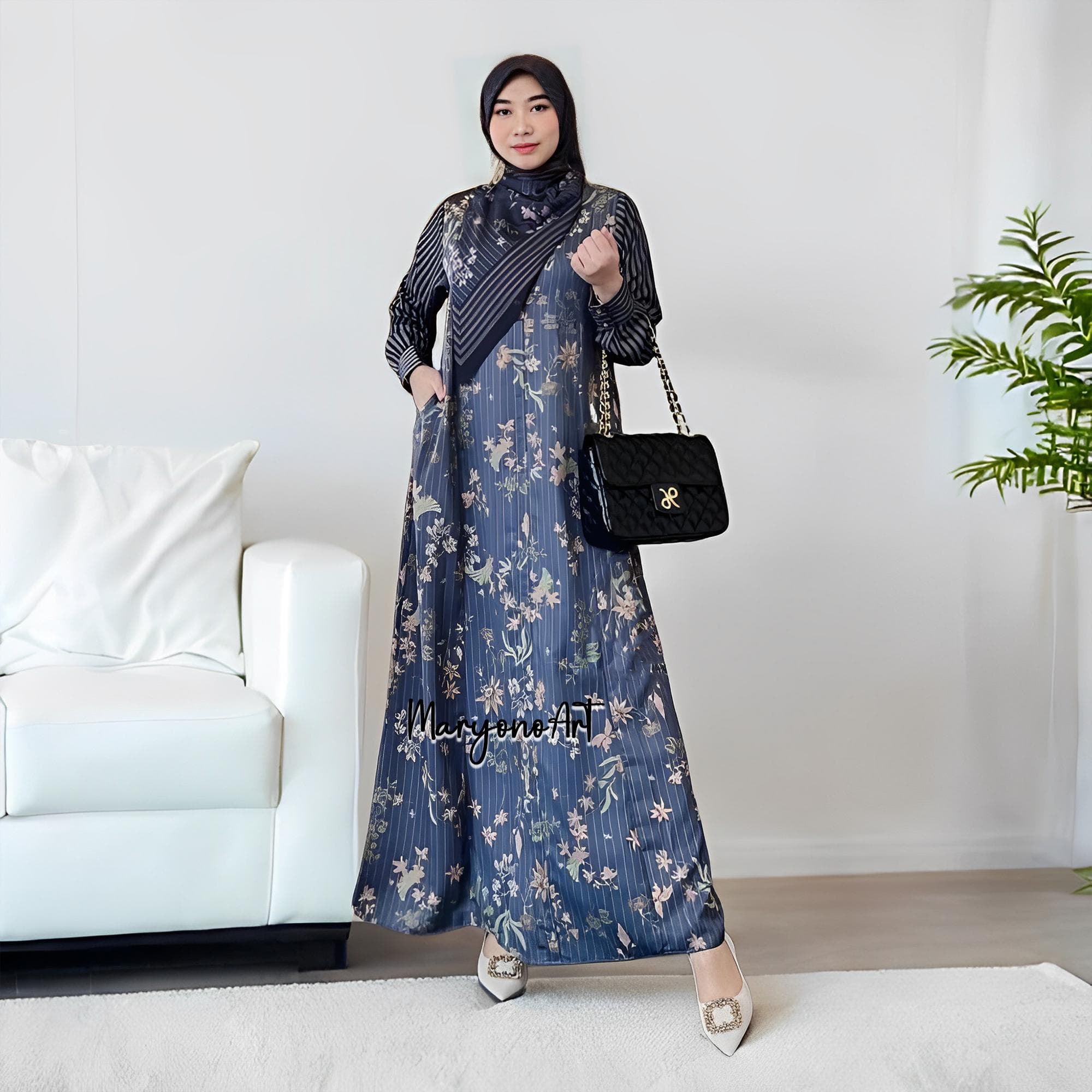 Maylea Dress Beautiful Flower Mix Striped Dress Elegant Muslim Fashion,Muslim Dress,Muslim Dress Wedding,Women Muslim Attire,Women Islamic