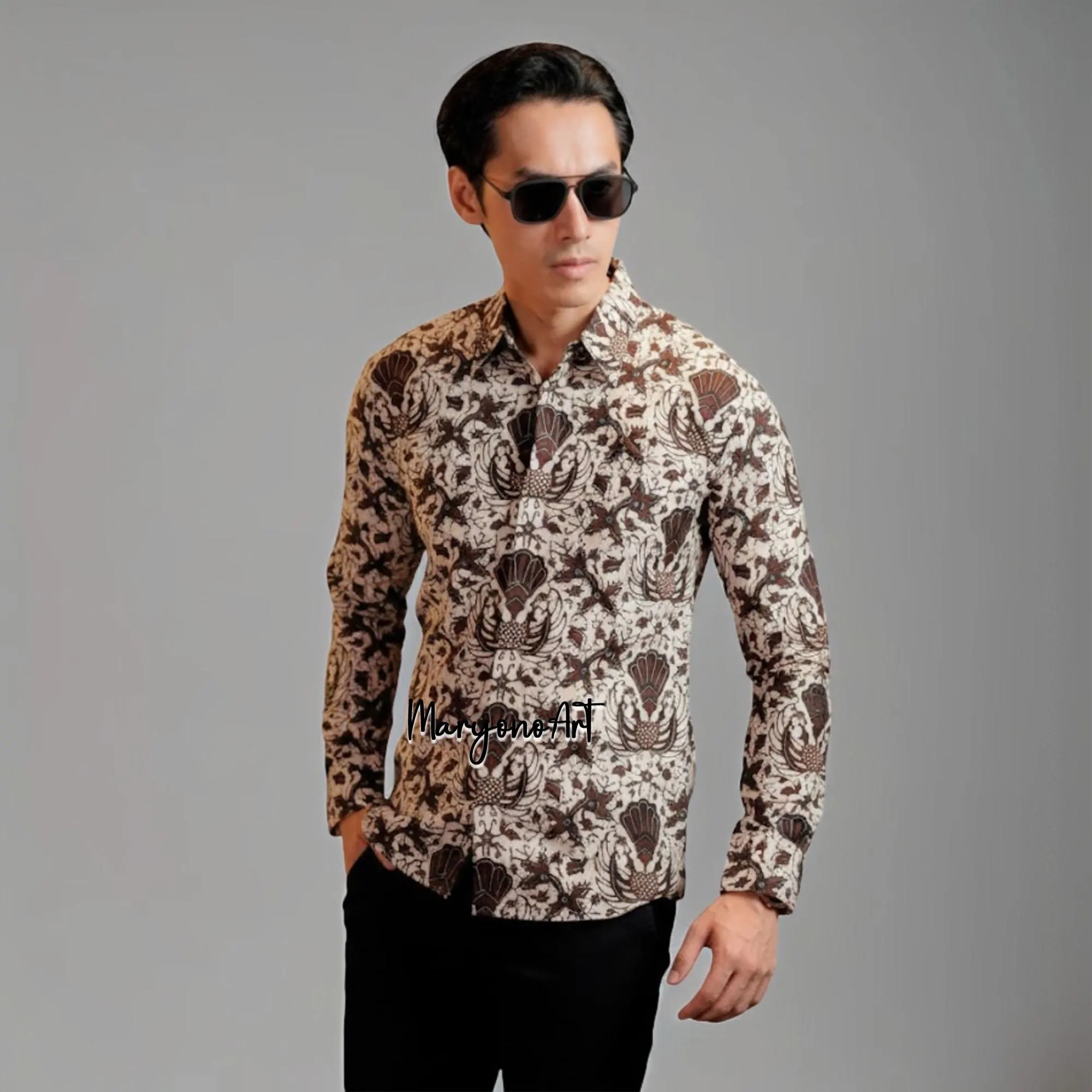 Batik Men's Shirt Sido Mukti Jogja Royal Pattern Premium Cotton Full Lined Formal Ethnic