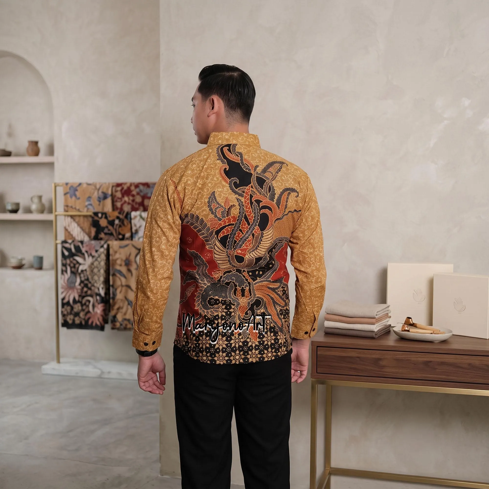 Mens Batik Shirt Bhaskara Long Sleeve Premium Cotton Slim Fit