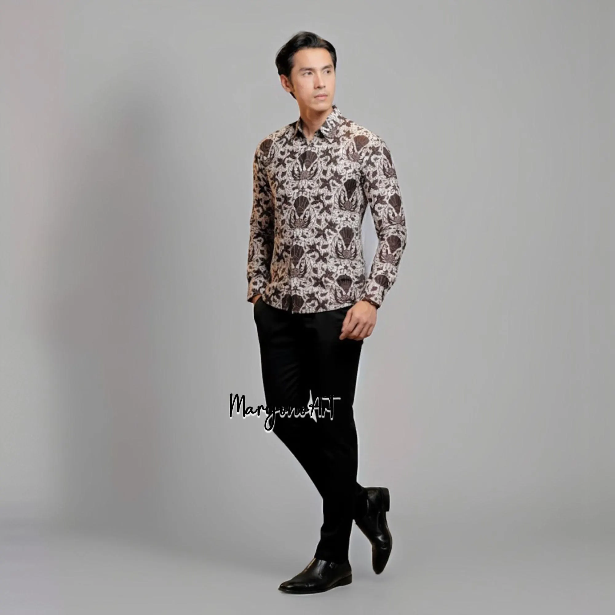 Batik Men's Shirt Sido Mukti Jogja Royal Pattern Premium Cotton Full Lined Formal Ethnic