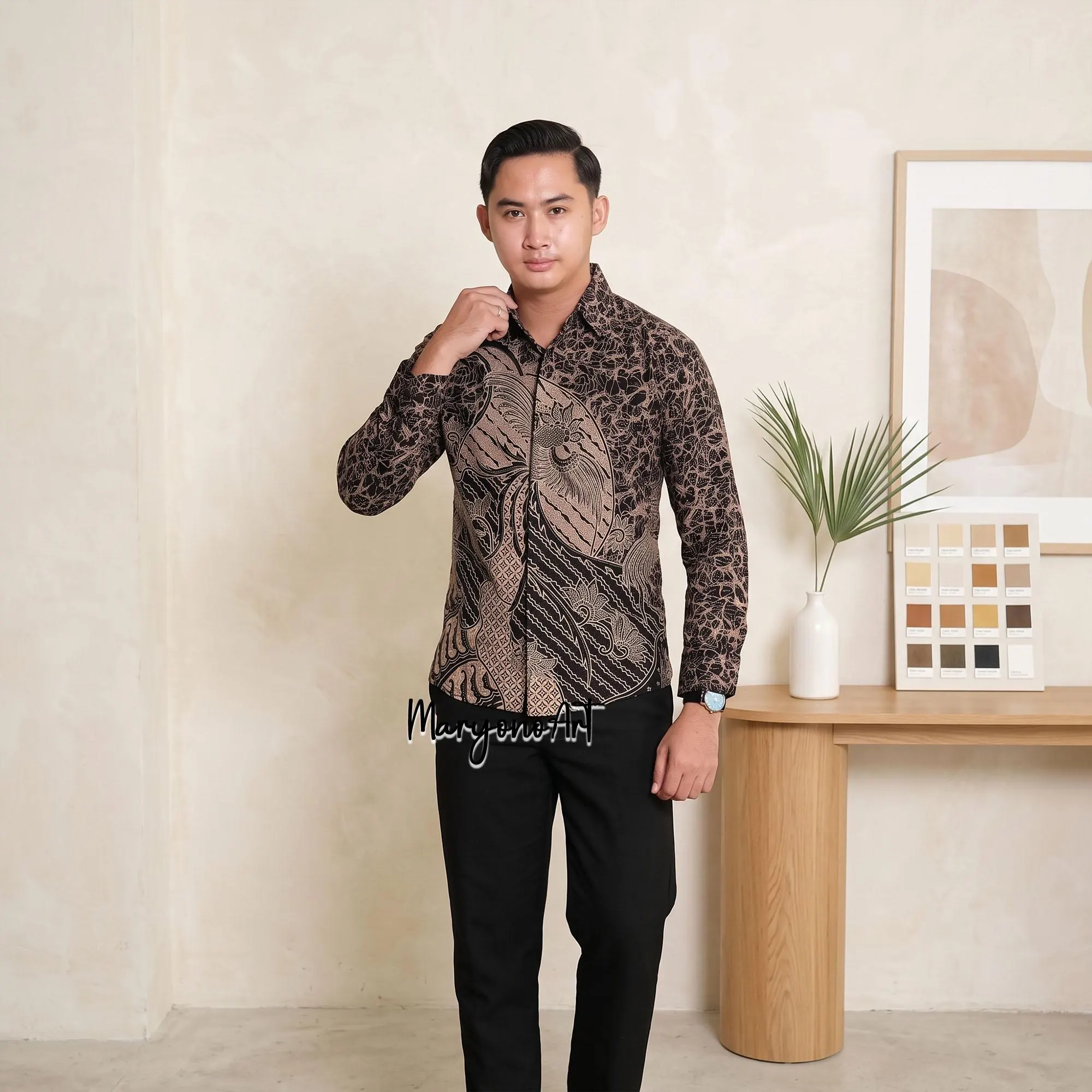 Mens Batik Shirt Raksaka Black Long Sleeve Premium Cotton