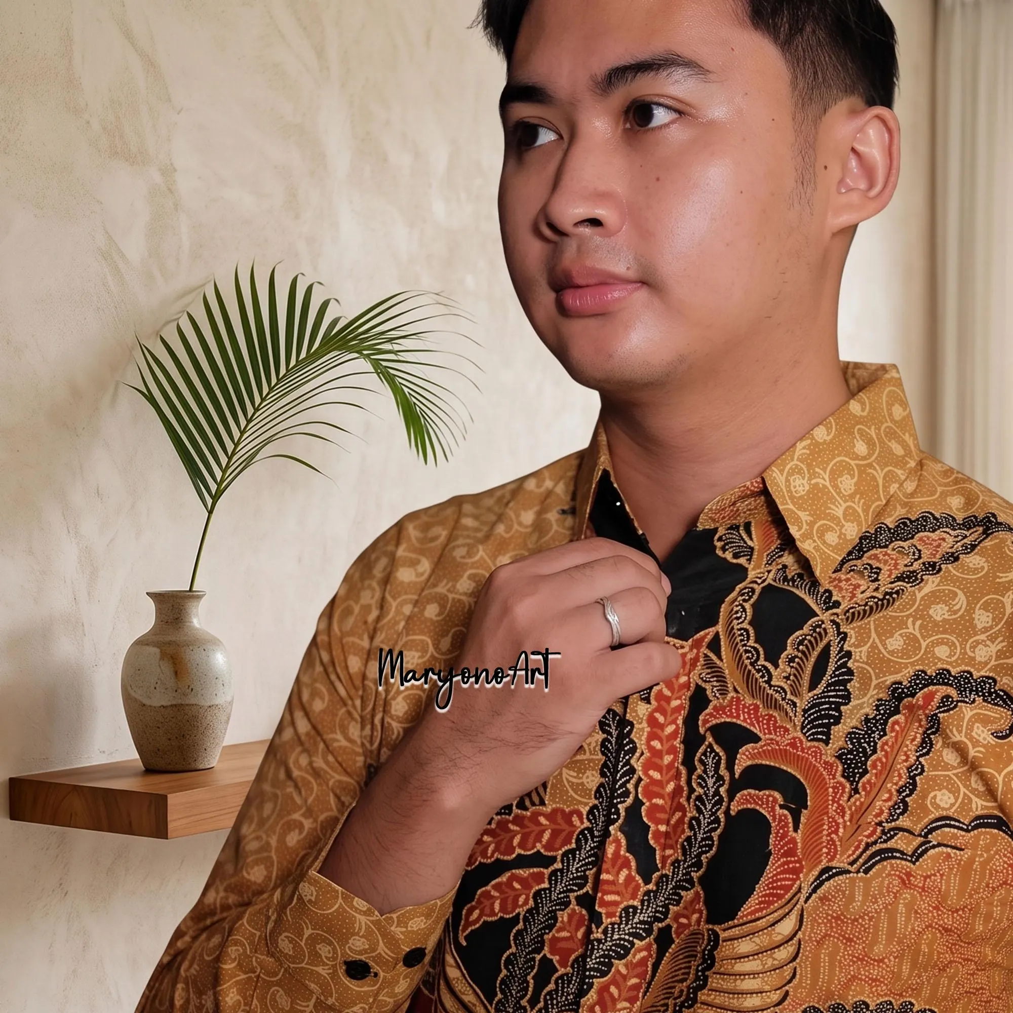 Mens Batik Shirt Bhaskara Long Sleeve Premium Cotton Slim Fit