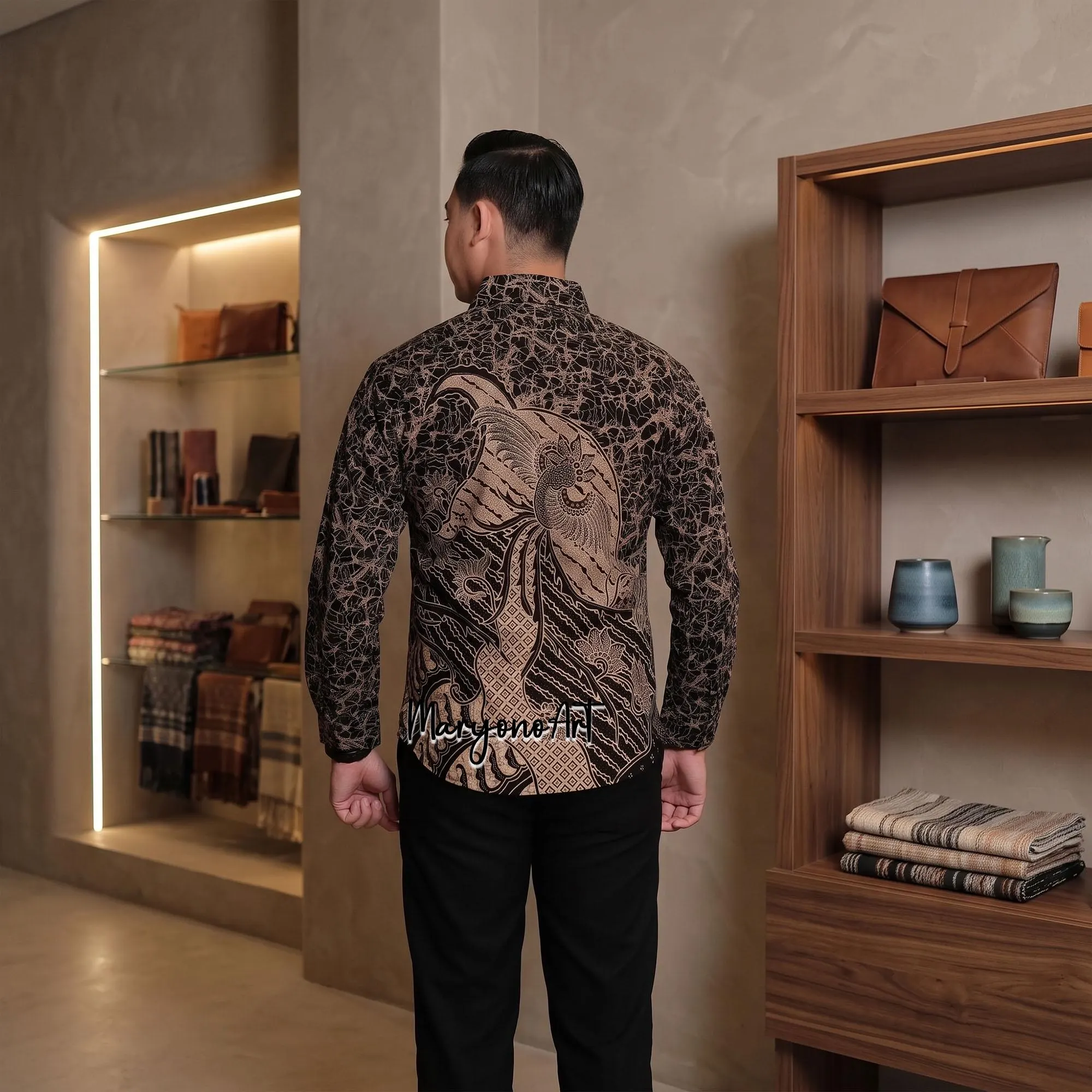 Mens Batik Shirt Raksaka Black Long Sleeve Premium Cotton
