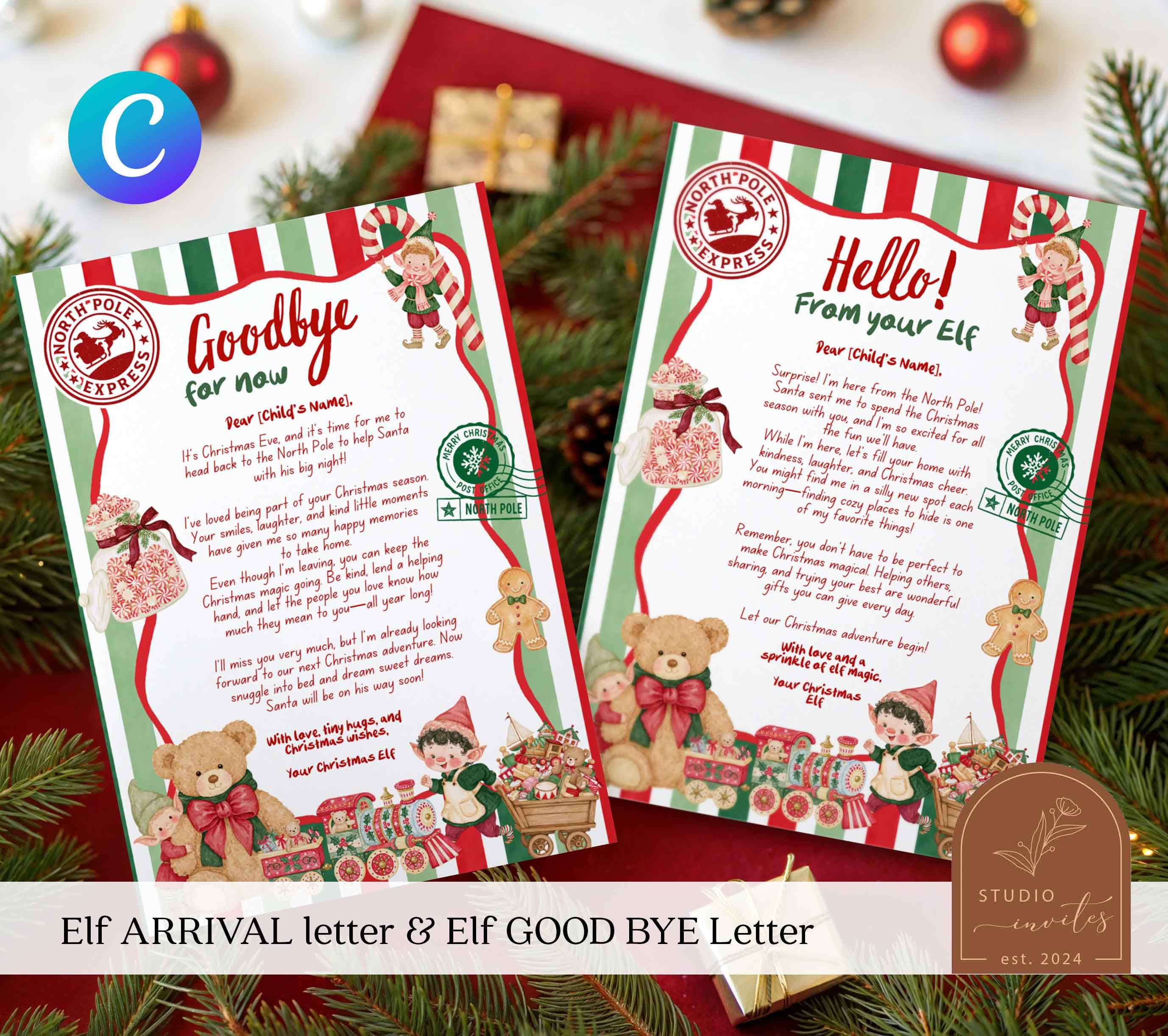 Editable Elf Arrival Letter And Elf Goodbye Letter Bundle, Canva Elf Return And Elf Departure Letter, First Time Elf Activity Set C276
