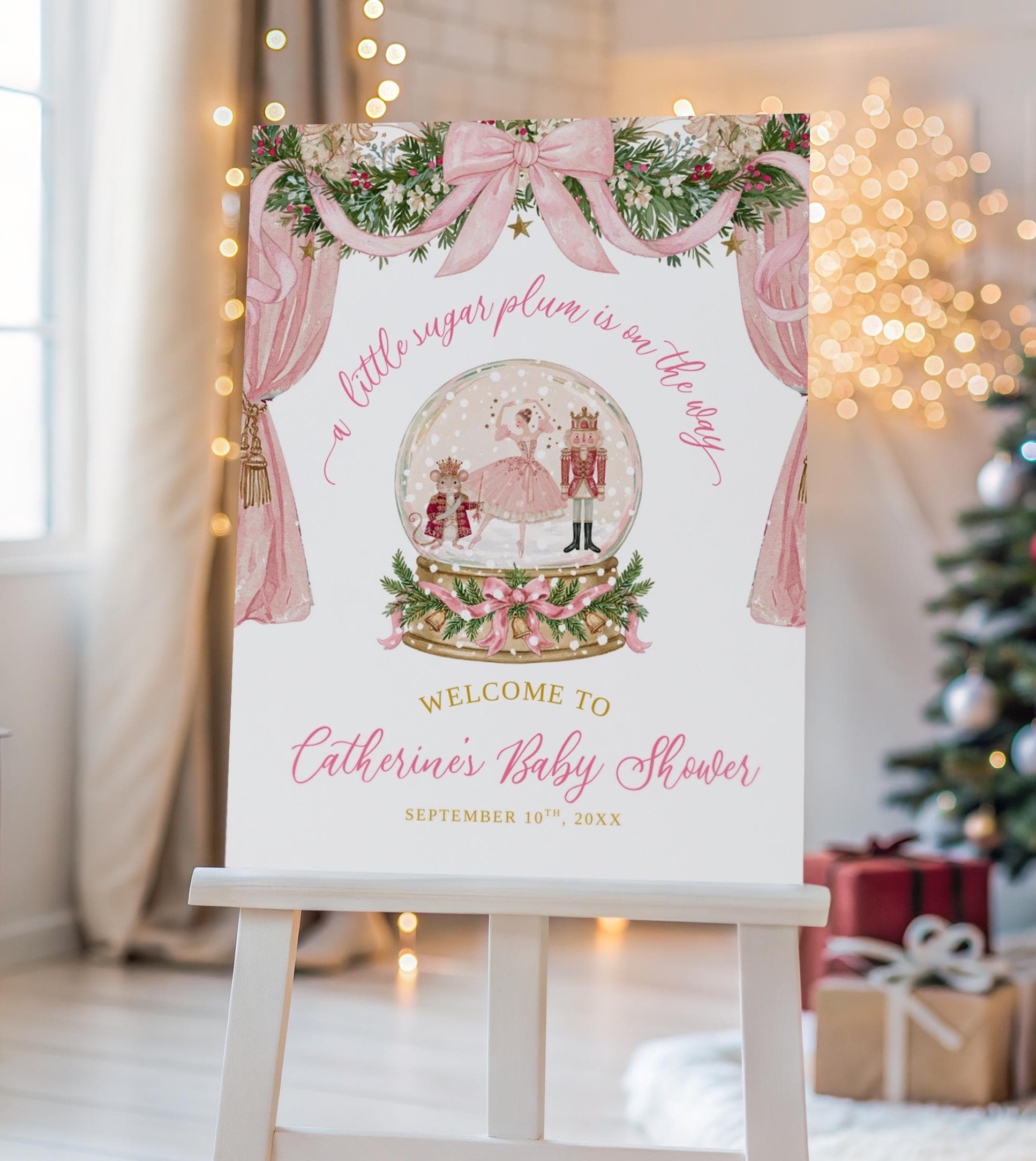 Coquette A Little Sugarplum Baby Shower Invitation Set, Christmas Nutcracker Girl Baby Shower Bundle Set, Editable Canva Baby Shower C274 - image 4
