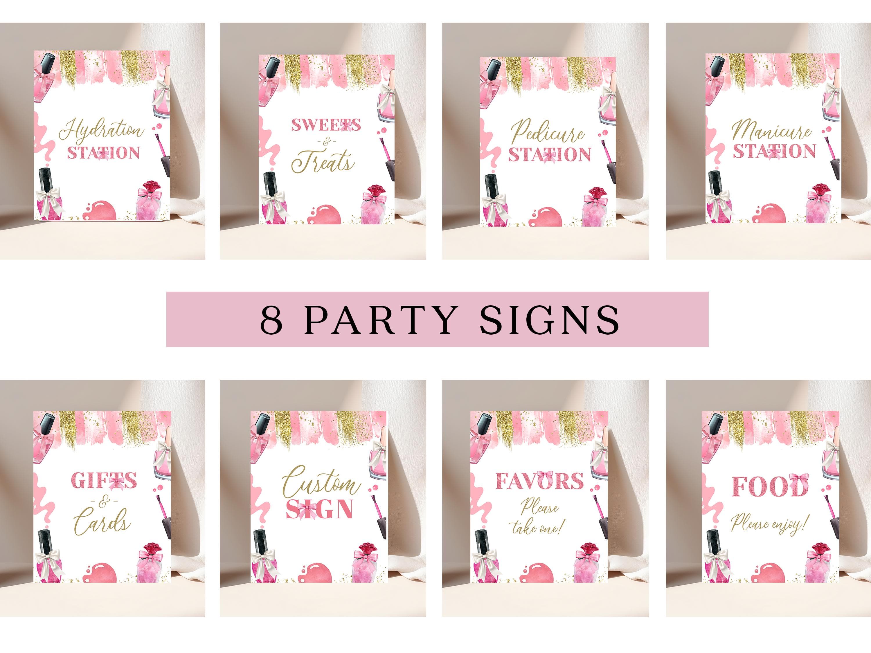 Pink Mani Pedi Birthday Girl Party Signs, Glamour Makeup Girl Birthday Party, Nail Salon Spa Party, Manicure Pedicure Birthday Party C87
