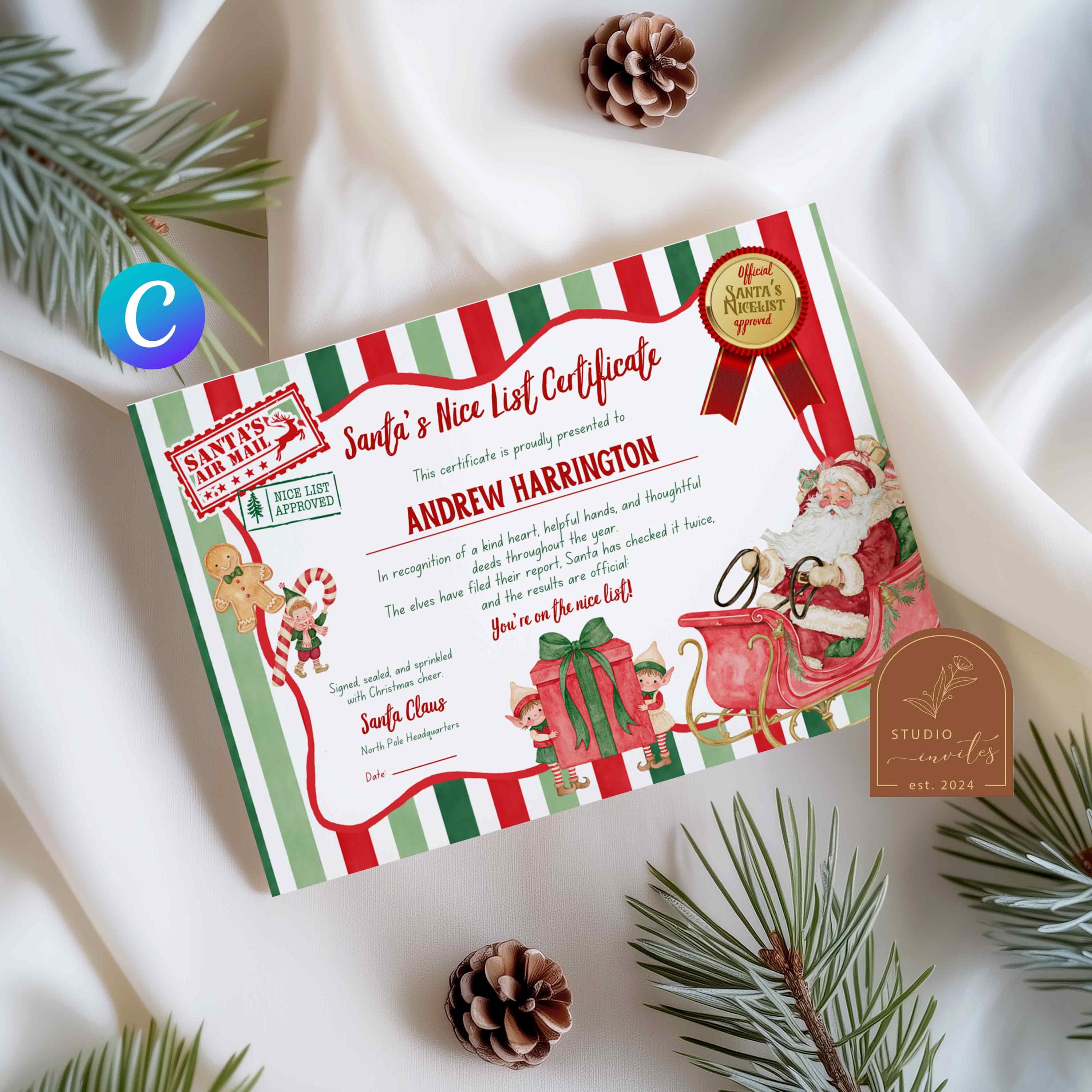 Canva Editable Santa's Nice List Certificate, Christmas Reward, from the North Pole, Christmas Printable Certificate, Canva C276 - image 4