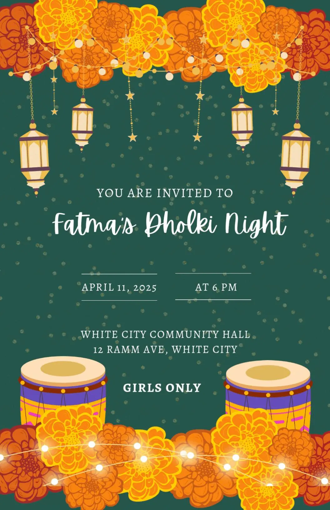 Customizable Dholki/Mehndi Invitation