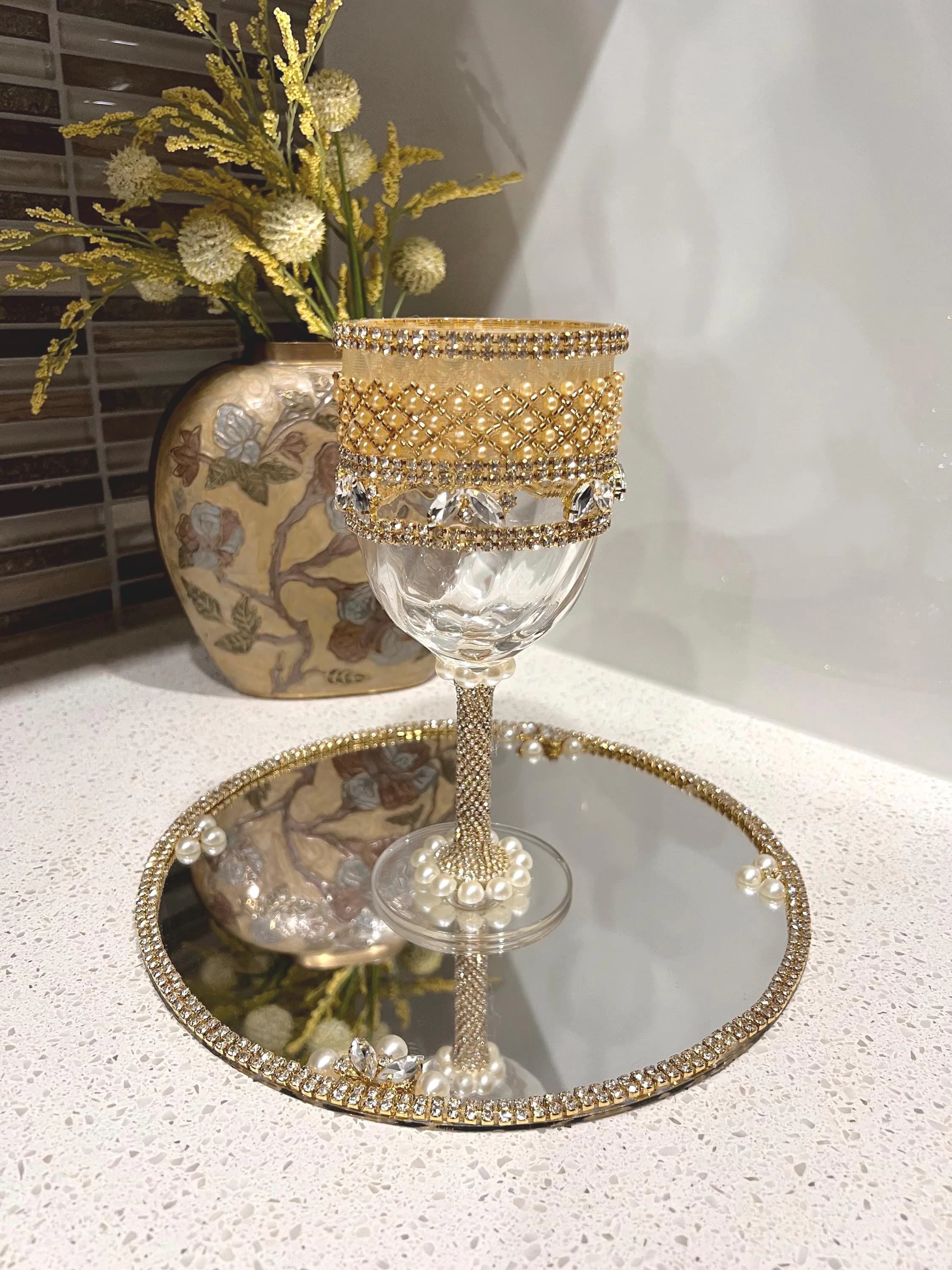 Gold Milk Glass Doodh Pilai: Indian Wedding Decor