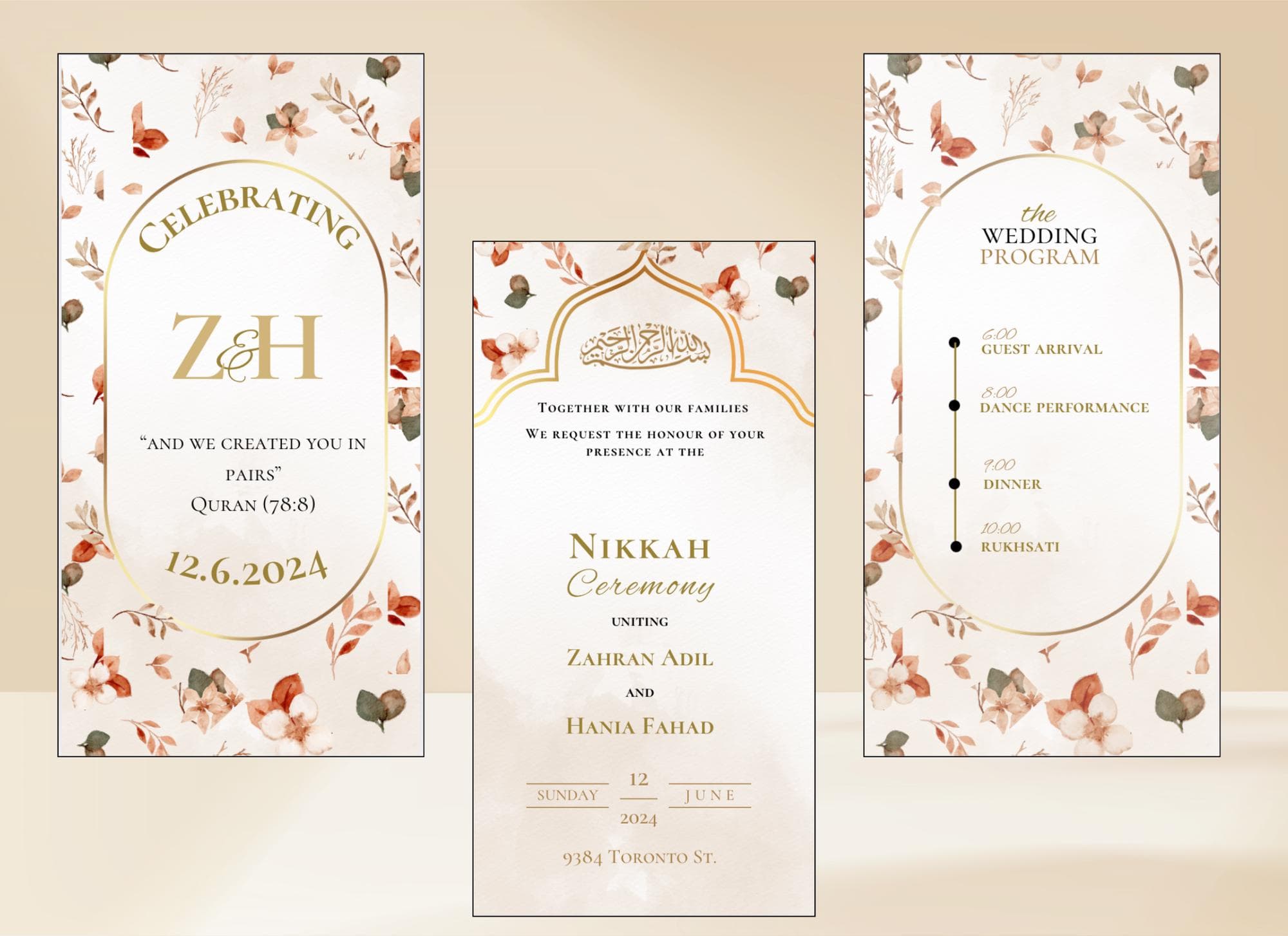 Red and Gold Muslim Wedding Invitation Template (Digital)