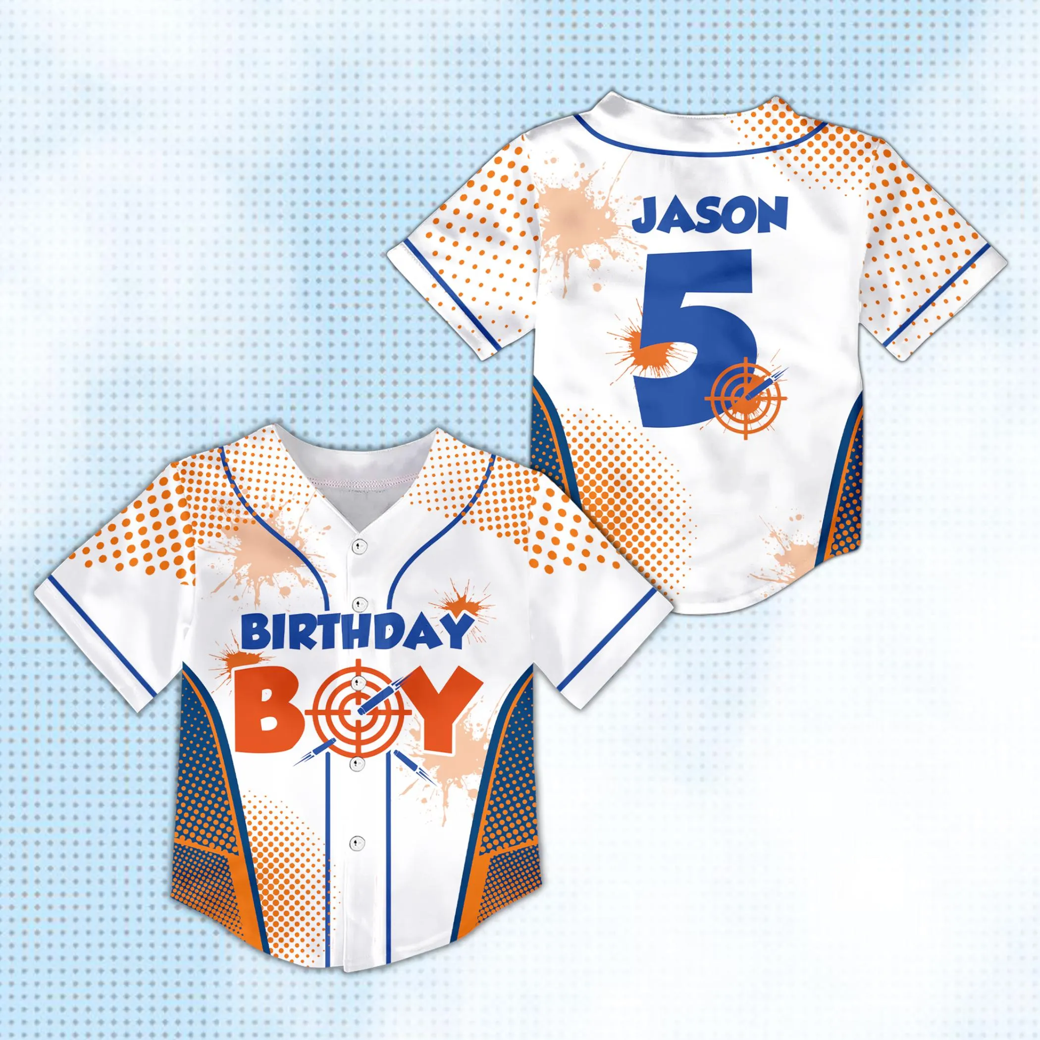 Personalized Kids Birthday Baseball Jersey, Custom Name Age Birthday Jersey, Toy Blaster Birthday Boy Jersey, Birthday Party Outfit for Boys - image 3