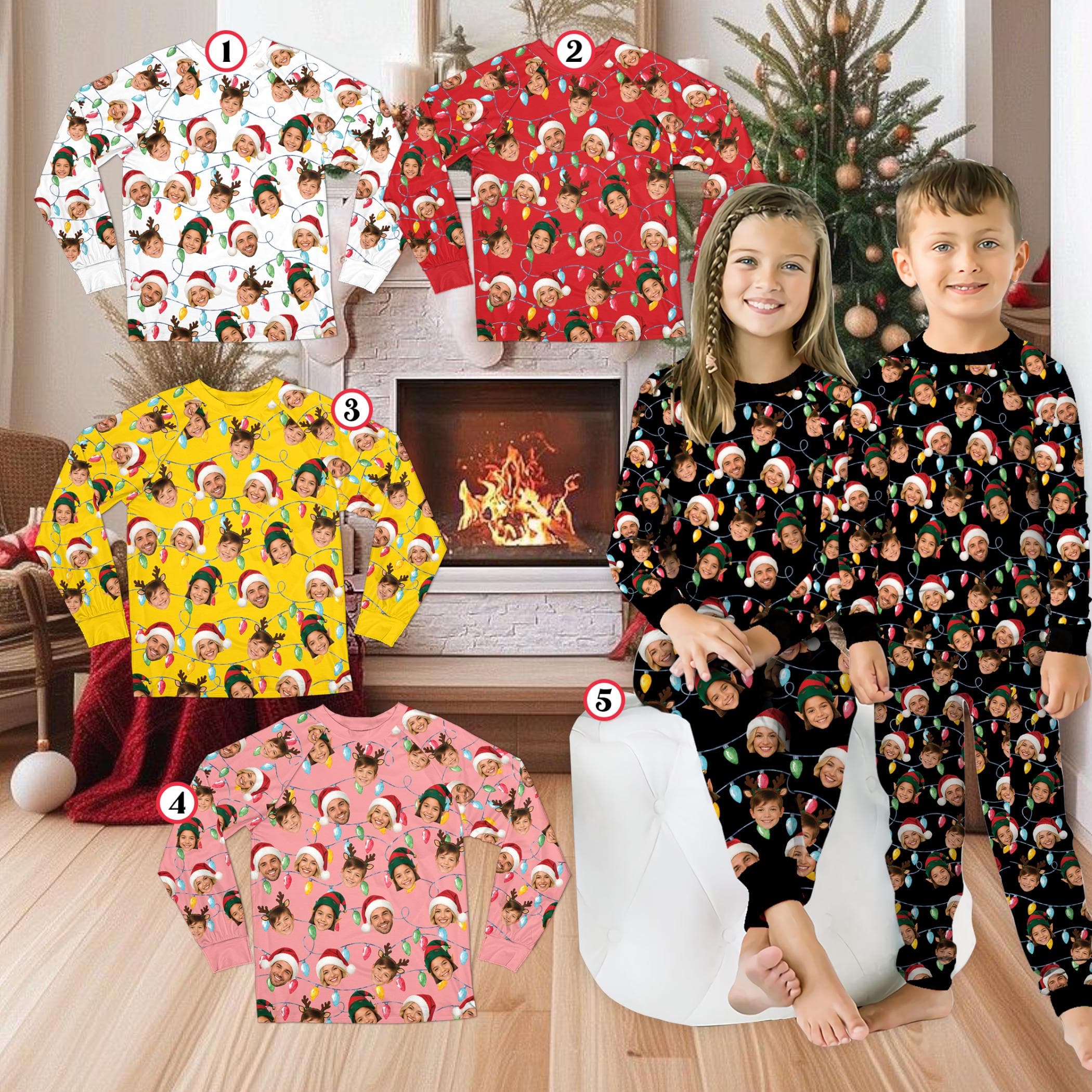 Custom Christmas Lights Pajamas, Personalized Santa Reindeer Elf PJ Set, Custom Face Sleepwear for Family, Holiday Loungewear, Xmas Gift - image 3