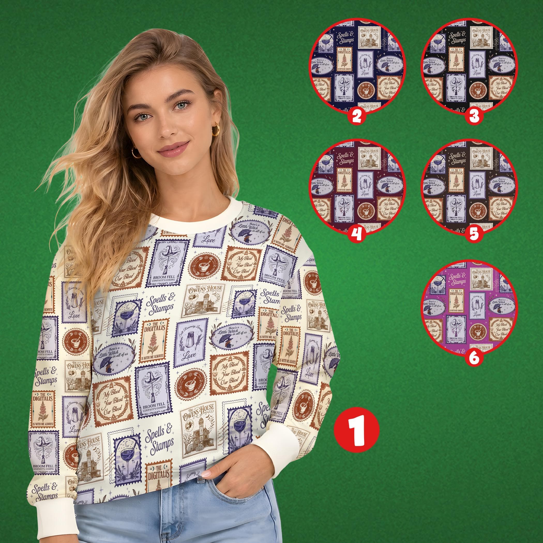 Aesthetic Witchy Stamp Sweater, Magical Botanical Postage Print Sweatshirt, Retro Alchemy Spellbook Shirt, Gift for Witchy Soul Pullover - image 3