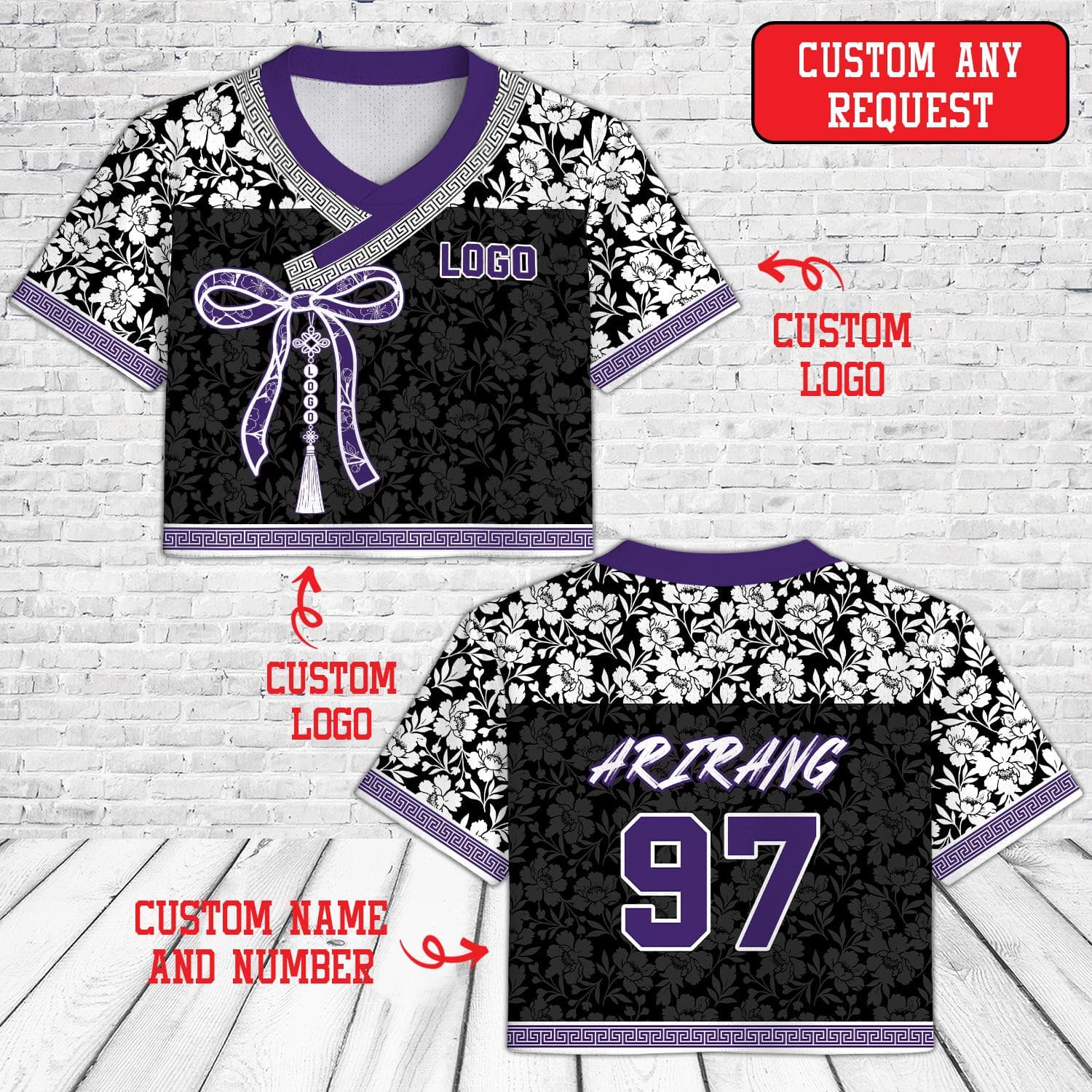 Custom Kpop Hanbok Crop Top Jersey, Korean Floral Norigae Jersey, Personalized Name Number, Concert Merch Outfit, Kpop Fan Gift