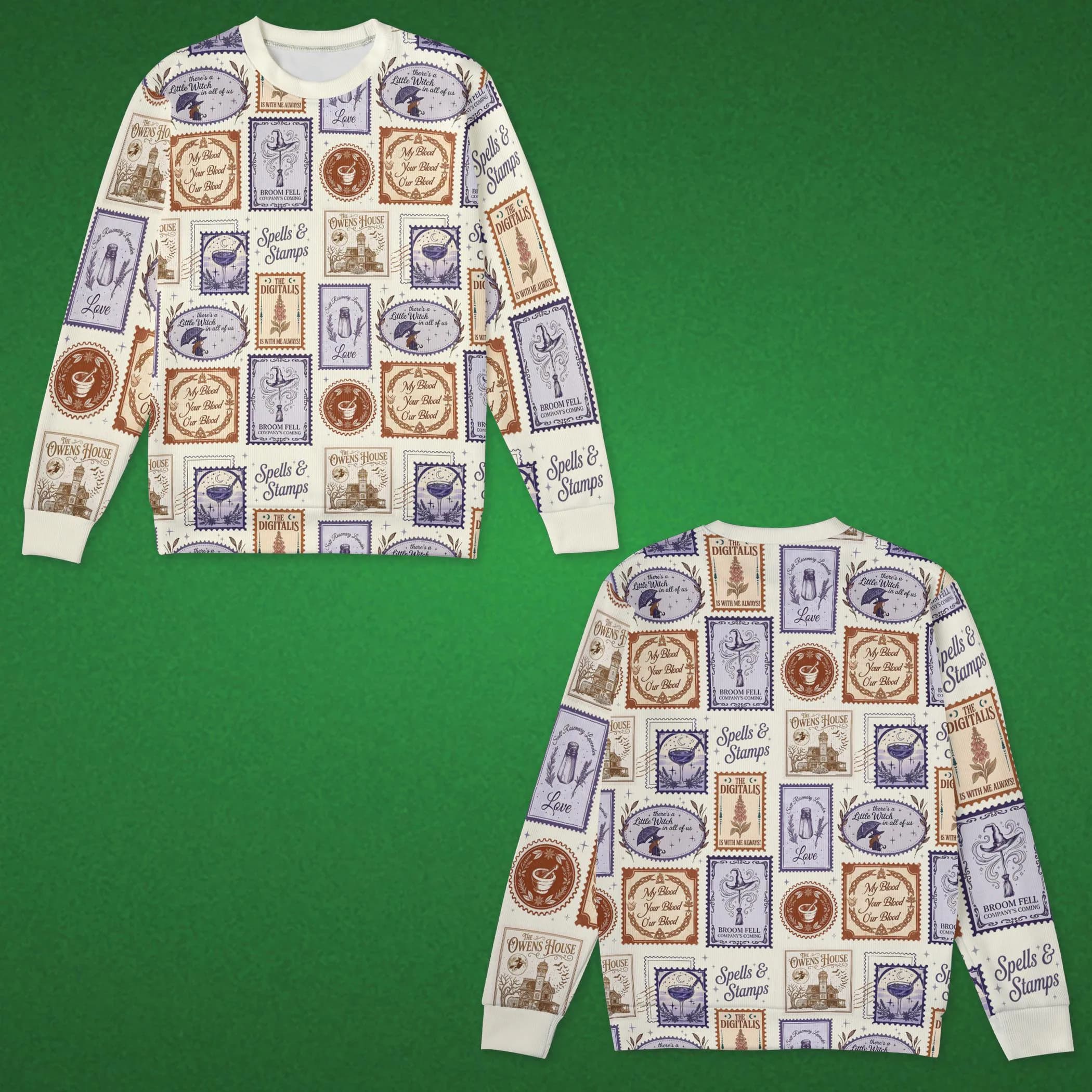 Aesthetic Witchy Stamp Sweater, Magical Botanical Postage Print Sweatshirt, Retro Alchemy Spellbook Shirt, Gift for Witchy Soul Pullover