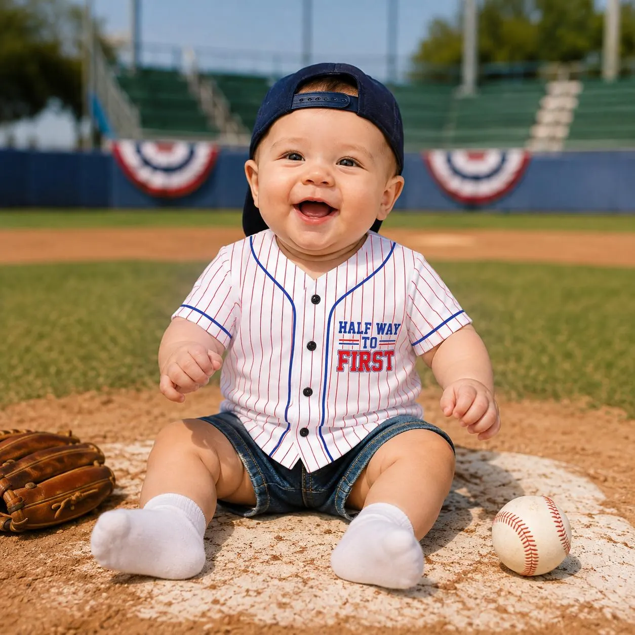 Personalized Half Way To First Baby Jersey, Custom Name Number Baseball Jersey, 6 Month Half Birthday Milestone Outfit for Baby - image 3