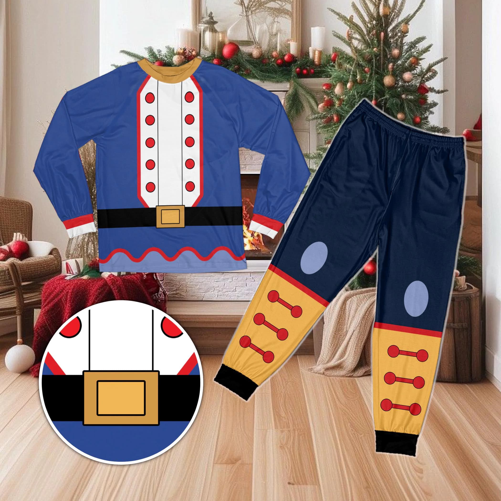 Christmas Character Pajamas, Nutcracker Inspired Sleepwear, Toy Soldier Uniform PJs, Holiday Gift for All Ages, Long Sleeve PJ Set