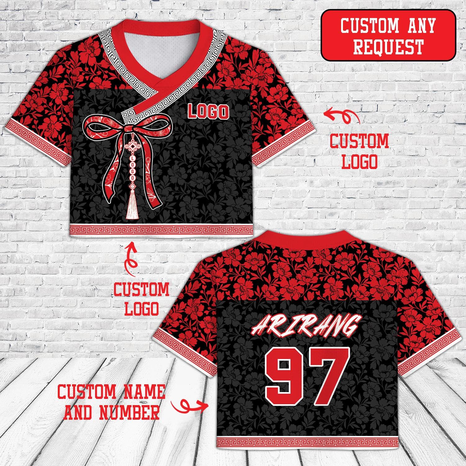 Custom Kpop Hanbok Crop Top Jersey, Korean Floral Norigae Jersey, Personalized Name Number, Concert Merch Outfit, Kpop Fan Gift - image 4