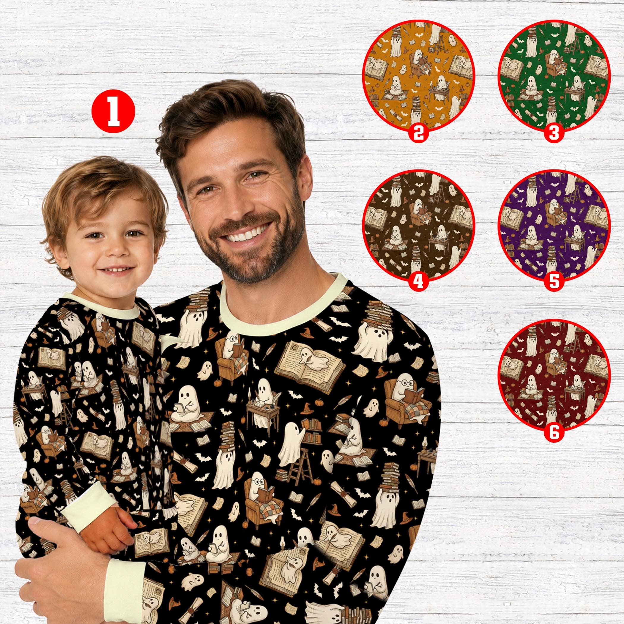 Ghost Book Pajamas, Halloween Reading Pajama Set, Cute Spooky Book Lover Sleepwear for Kids Adults Family - image 3