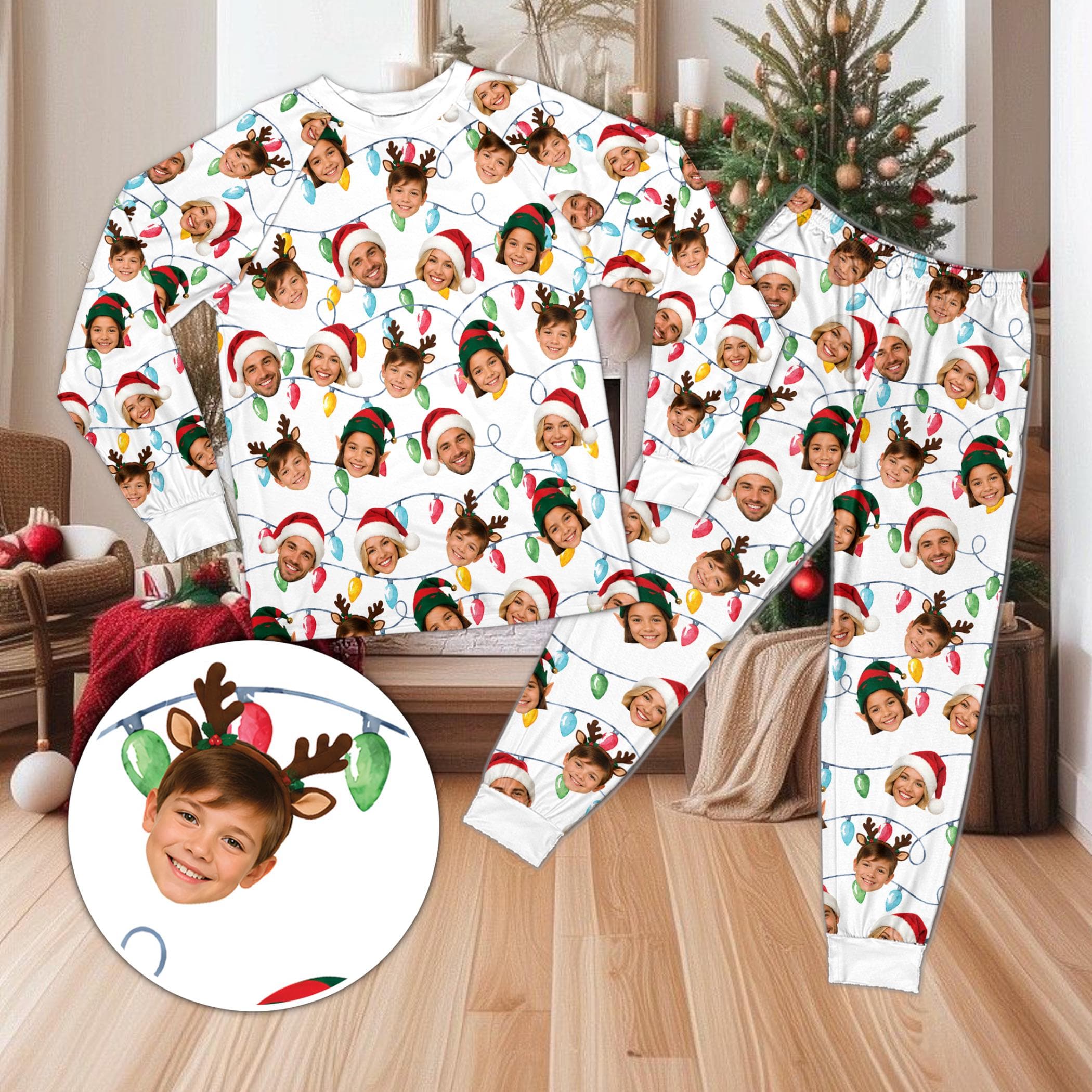 Custom Christmas Lights Pajamas, Personalized Santa Reindeer Elf PJ Set, Custom Face Sleepwear for Family, Holiday Loungewear, Xmas Gift - image 5