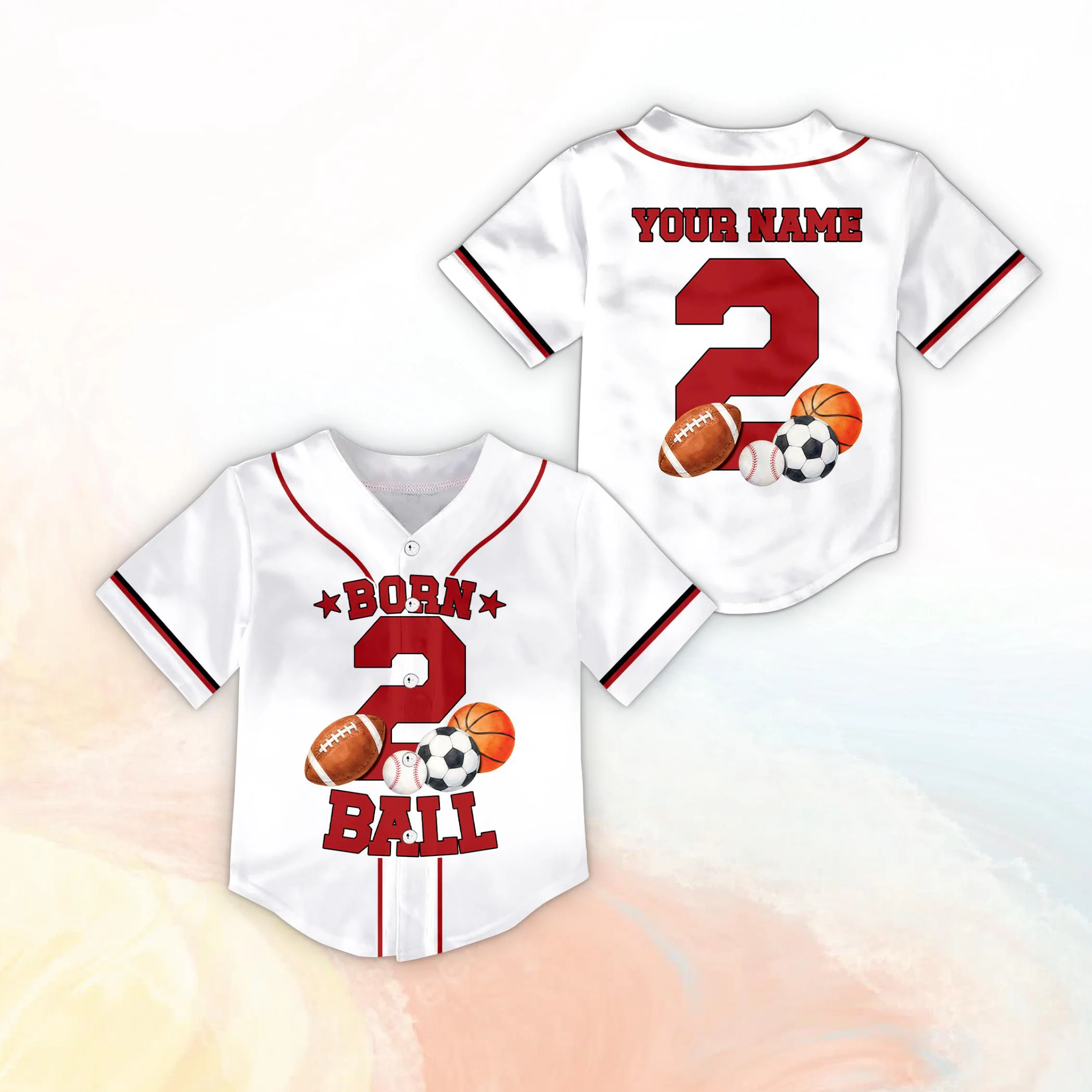 Personalized Born 2 Ball Birthday Baseball Jersey, Custom Name Age 2 Sports Birthday Jersey, Toddler 2nd Birthday Outfit - image 2