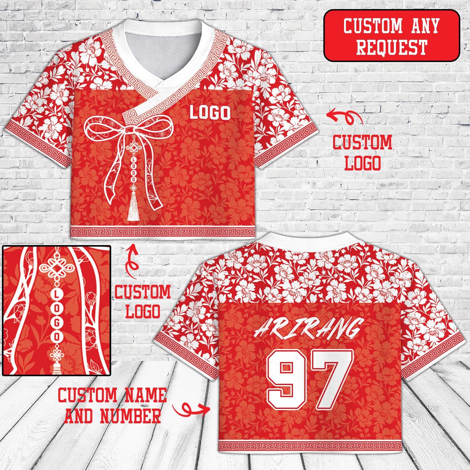 Custom Kpop Hanbok Crop Top Jersey, Korean Floral Norigae Jersey, Personalized Name Number, Concert Merch Outfit, Kpop Fan Gift - image 2
