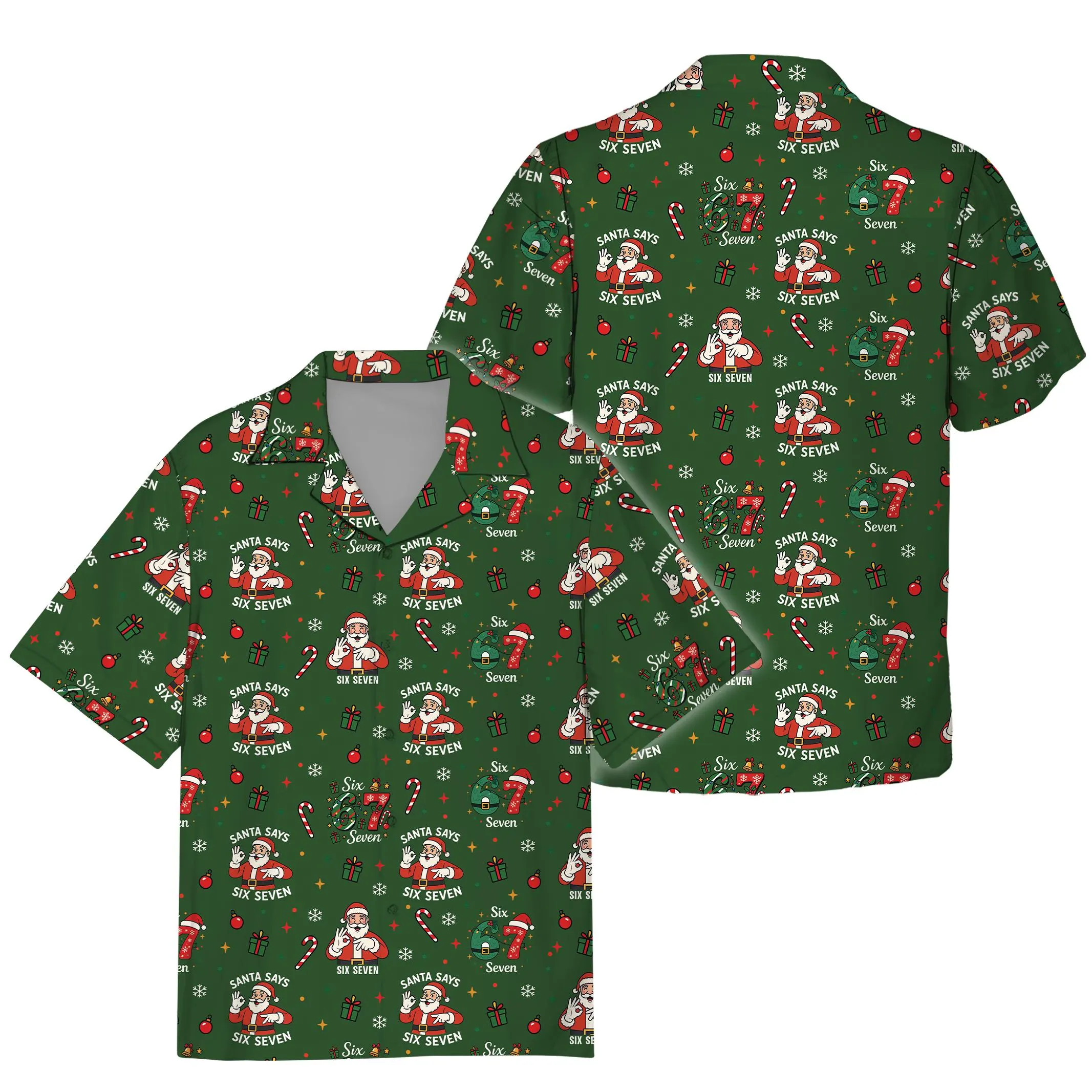 Funny 67 Meme Hawaiian Shirt, Santa Says Six Seven Shirt, Trending Gen Z Christmas Gift, Christmas Viral 67 Gift - image 3