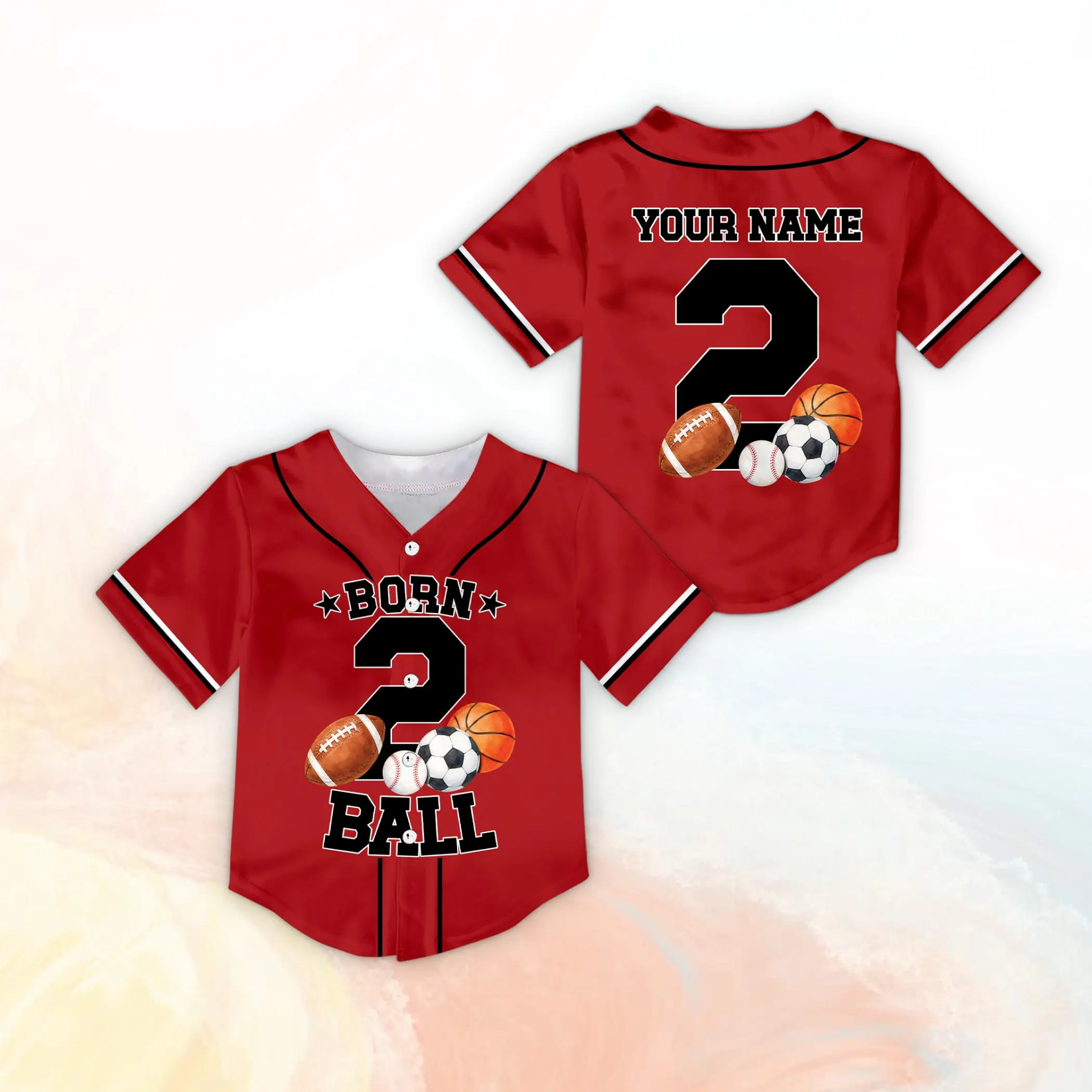 Personalized Born 2 Ball Birthday Baseball Jersey, Custom Name Age 2 Sports Birthday Jersey, Toddler 2nd Birthday Outfit - image 5
