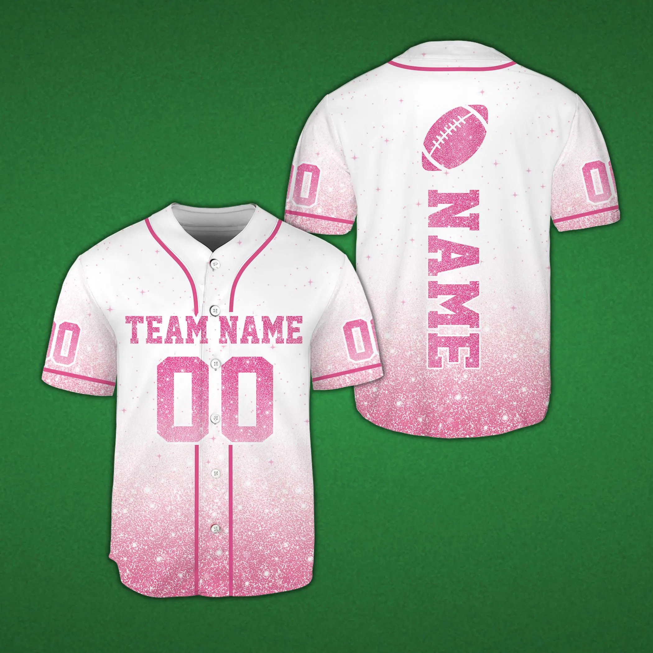 Custom Team Jersey, Faux Sparkle Glitter Print Design, Personalized Football Shirt, Unisex Sports Apparel, Gradient Ombre Jersey for Fans
