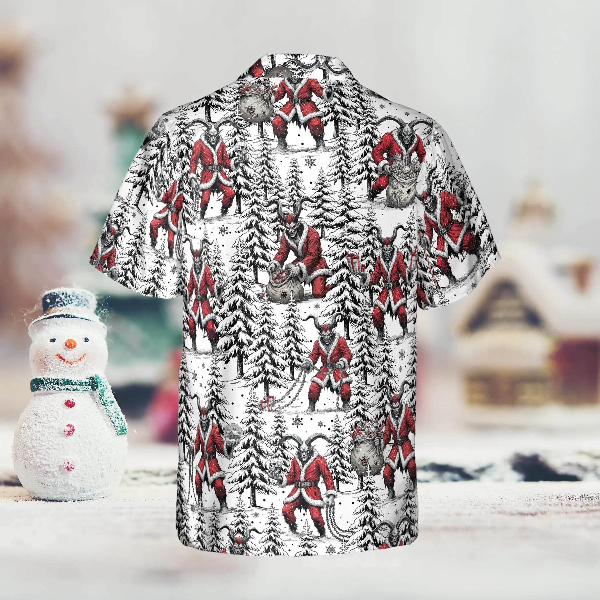 Funny Krampus Santa Christmas Hawaiian Shirt, Creepy Christmas Button Shirt, Creepmas Xmas Gift - image 3