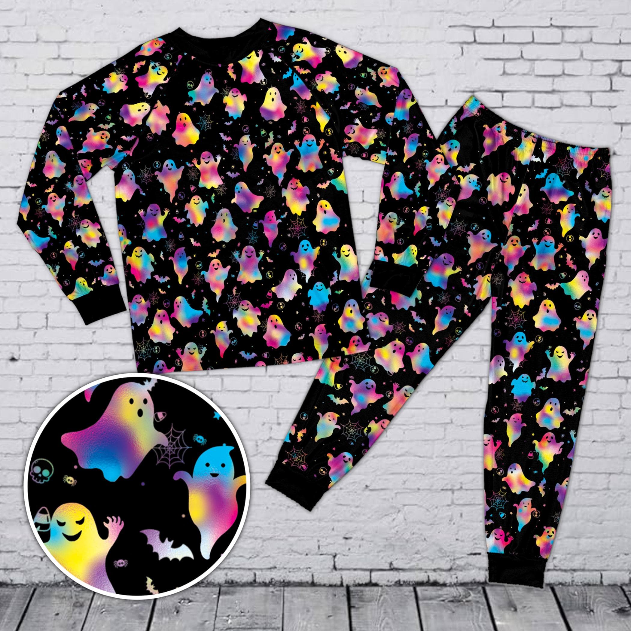 Spooky Neon Halloween Pajamas, Dancing Skeleton BOO Ghost Family Matching PJs for Adults Kids, Pumpkin Candy Corn Sleepwear - image 5