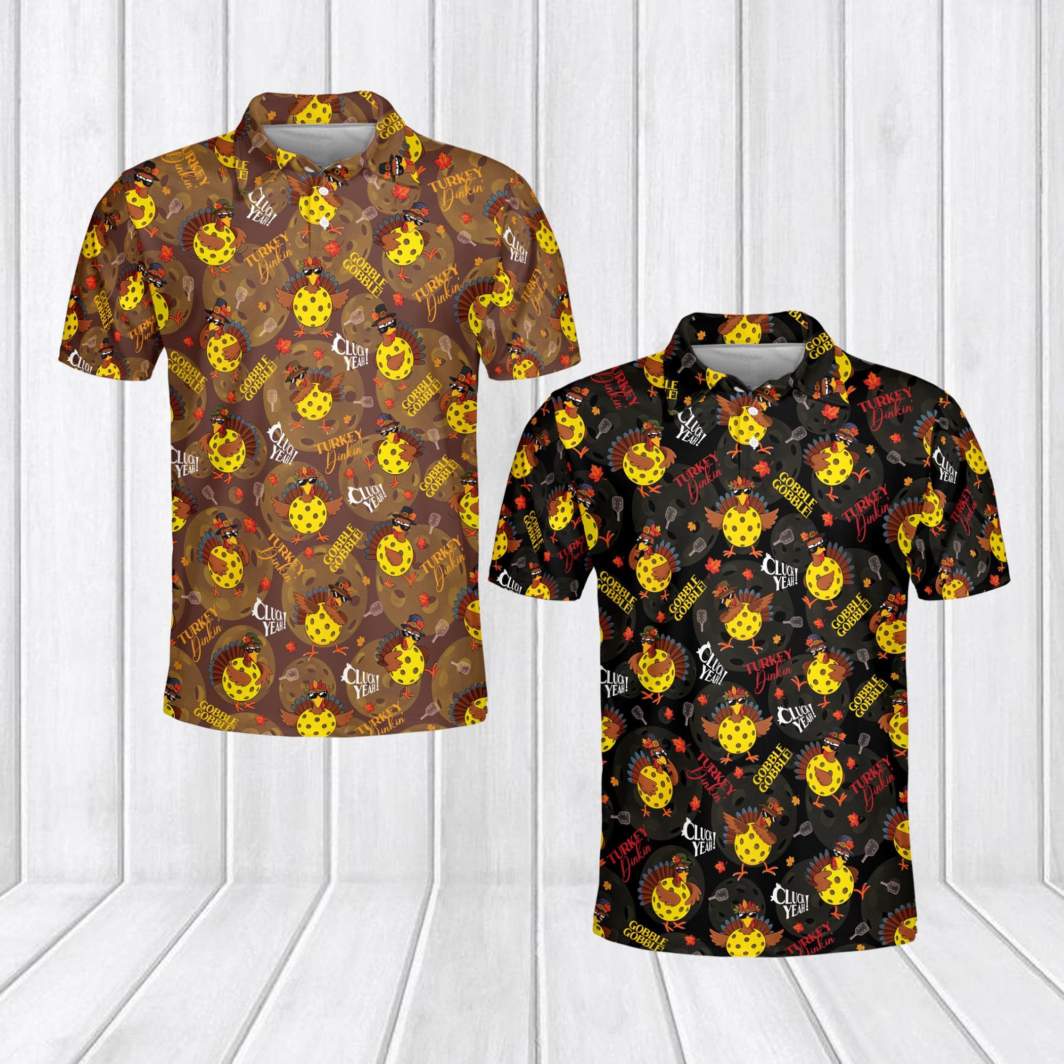 Thanksgiving Turkey Polo for Pickleball Lovers, Fun Holiday Graphic Performance Shirt, Cluck Yeah Turkey Pattern, Unique Fall Sportswear - image 5