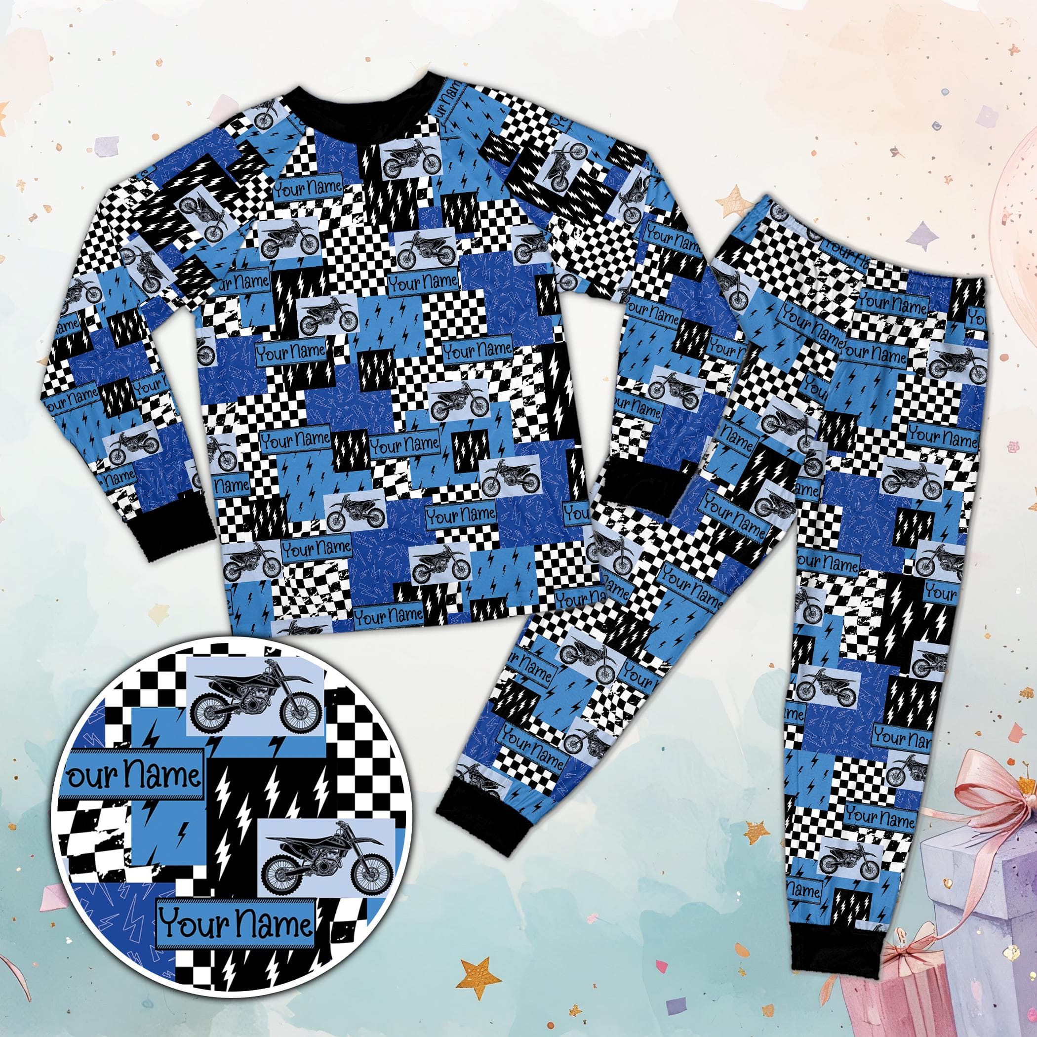 Personalized Motocross Pajamas Kids, Custom Name Dirt Bike PJ Set, Racing Sleepwear Outfit, BMX Rider Gift, Kids Birthday Gift Pajamas - image 3