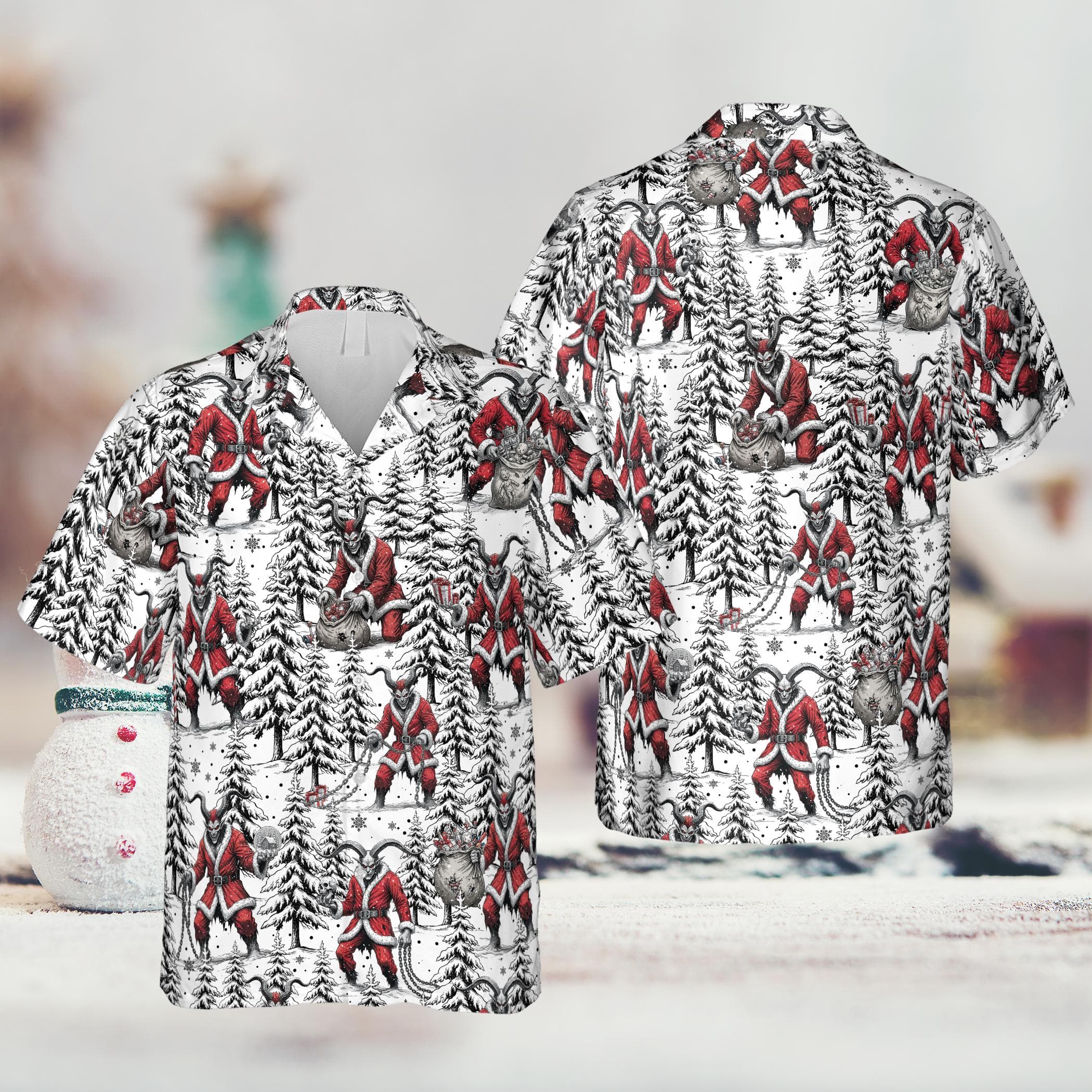 Funny Krampus Santa Christmas Hawaiian Shirt, Creepy Christmas Button Shirt, Creepmas Xmas Gift - image 4
