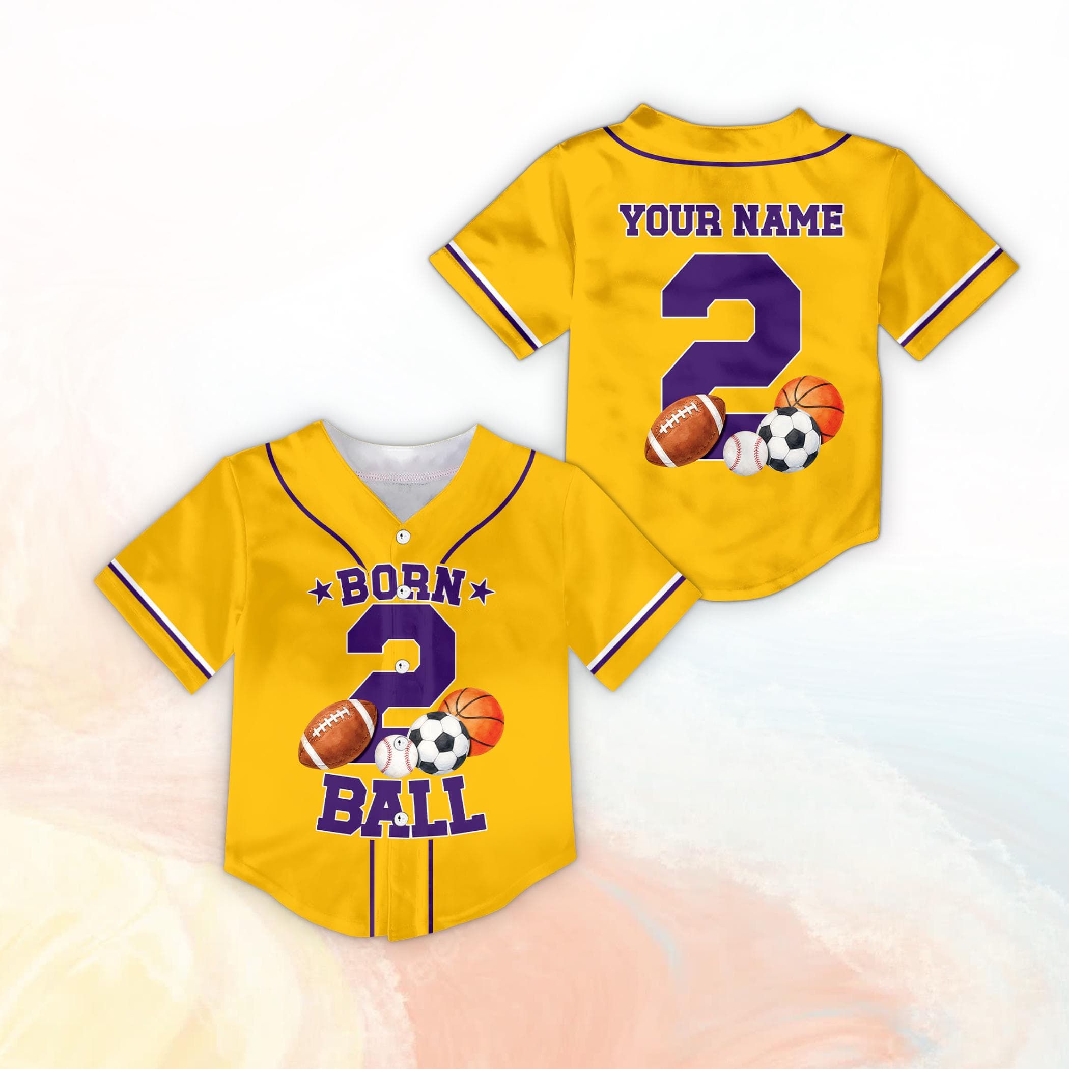 Personalized Born 2 Ball Birthday Baseball Jersey, Custom Name Age 2 Sports Birthday Jersey, Toddler 2nd Birthday Outfit - image 4