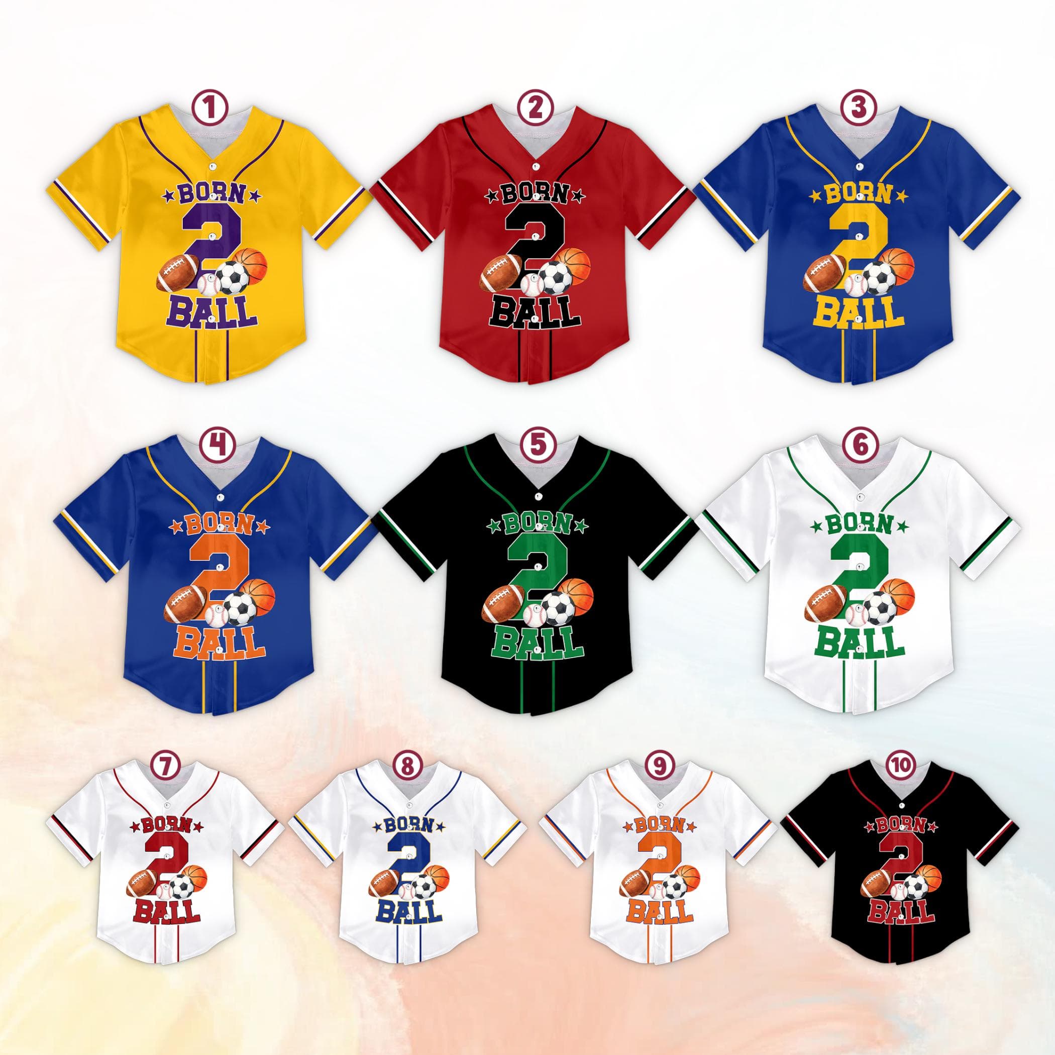 Personalized Born 2 Ball Birthday Baseball Jersey, Custom Name Age 2 Sports Birthday Jersey, Toddler 2nd Birthday Outfit - image 3