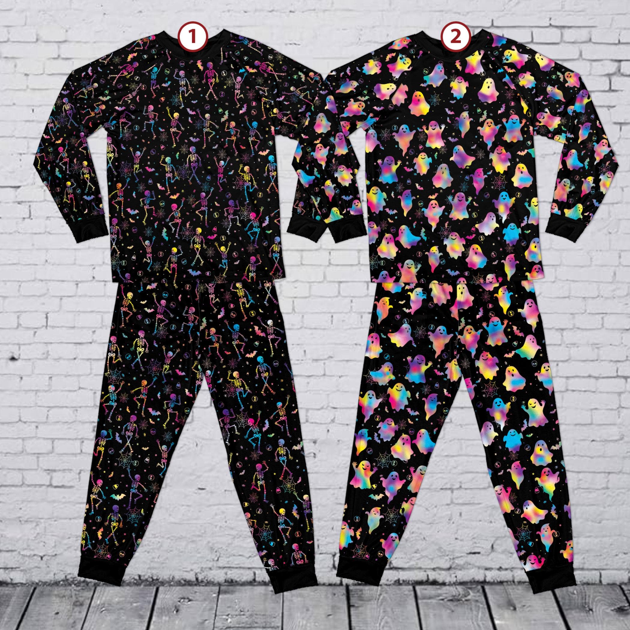 Spooky Neon Halloween Pajamas, Dancing Skeleton BOO Ghost Family Matching PJs for Adults Kids, Pumpkin Candy Corn Sleepwear - image 3