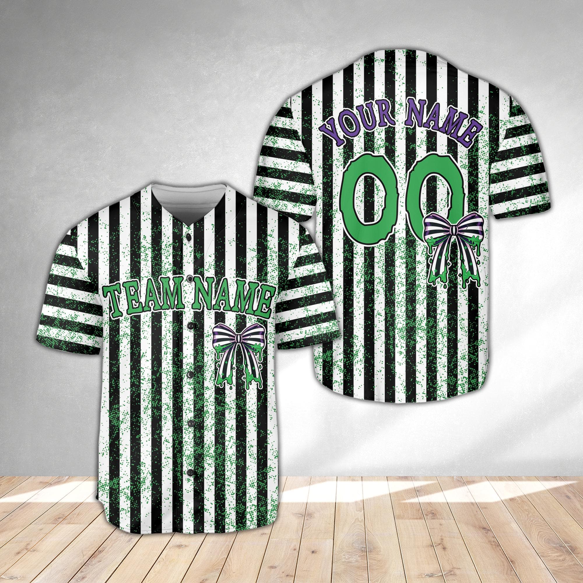 Custom Slime Green Stripe Halloween Jersey, Dripping Spooky Season Baseball Jersey, Trick Or Treat Squad, Personalized Stripe Halloween Gift - image 5