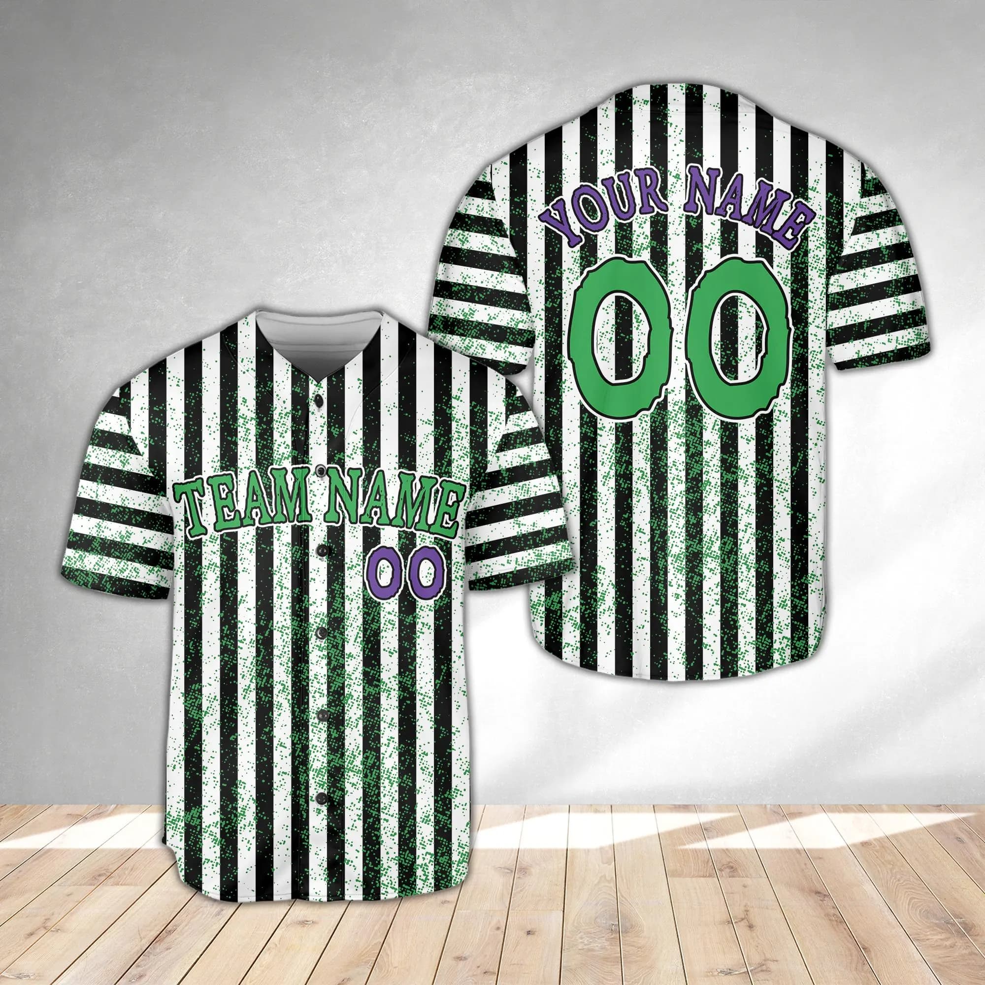Custom Slime Green Stripe Halloween Jersey, Dripping Spooky Season Baseball Jersey, Trick Or Treat Squad, Personalized Stripe Halloween Gift - image 3