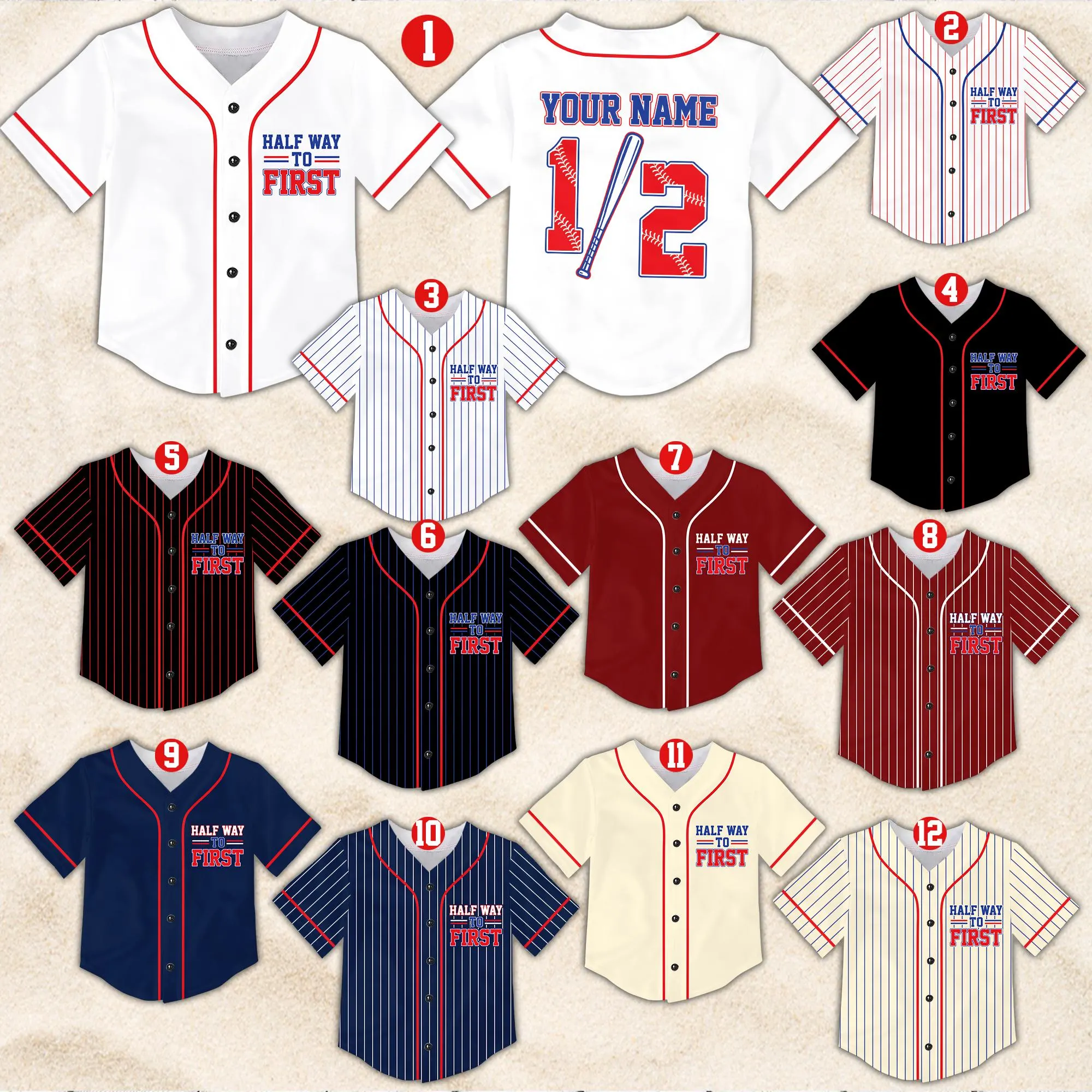 Personalized Half Way To First Baby Jersey, Custom Name Number Baseball Jersey, 6 Month Half Birthday Milestone Outfit for Baby - image 4