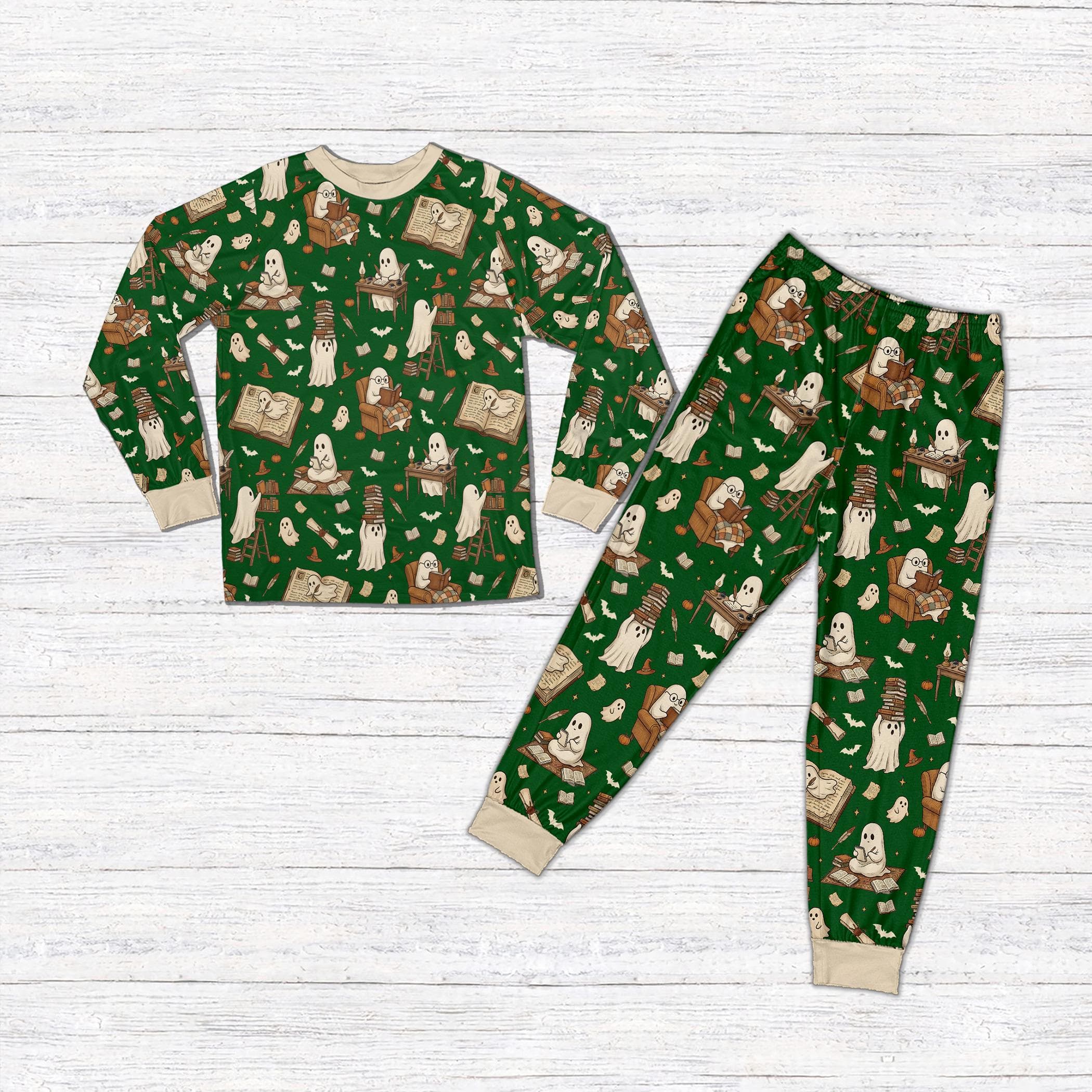 Ghost Book Pajamas, Halloween Reading Pajama Set, Cute Spooky Book Lover Sleepwear for Kids Adults Family - image 5