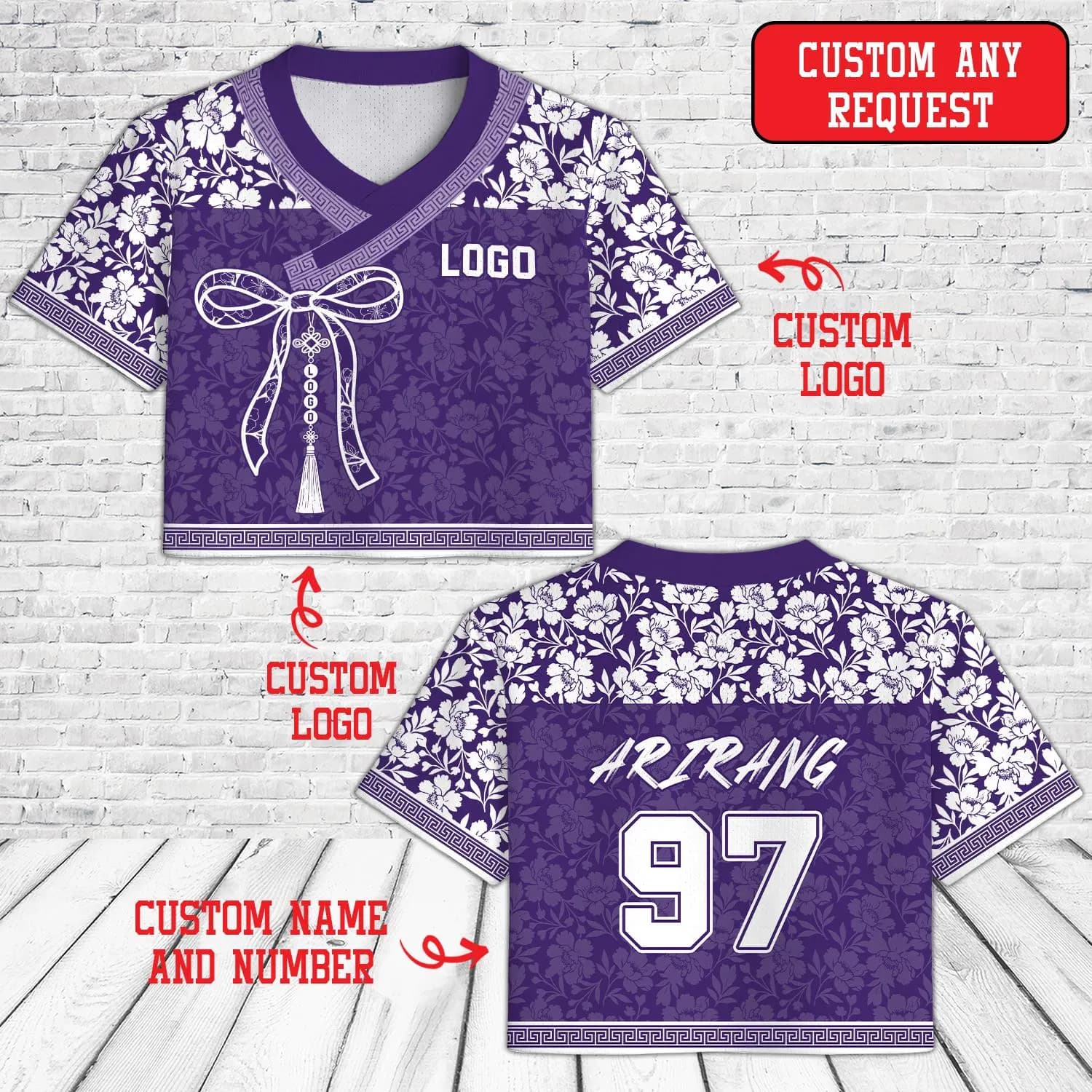 Custom Kpop Hanbok Crop Top Jersey, Korean Floral Norigae Jersey, Personalized Name Number, Concert Merch Outfit, Kpop Fan Gift - image 3
