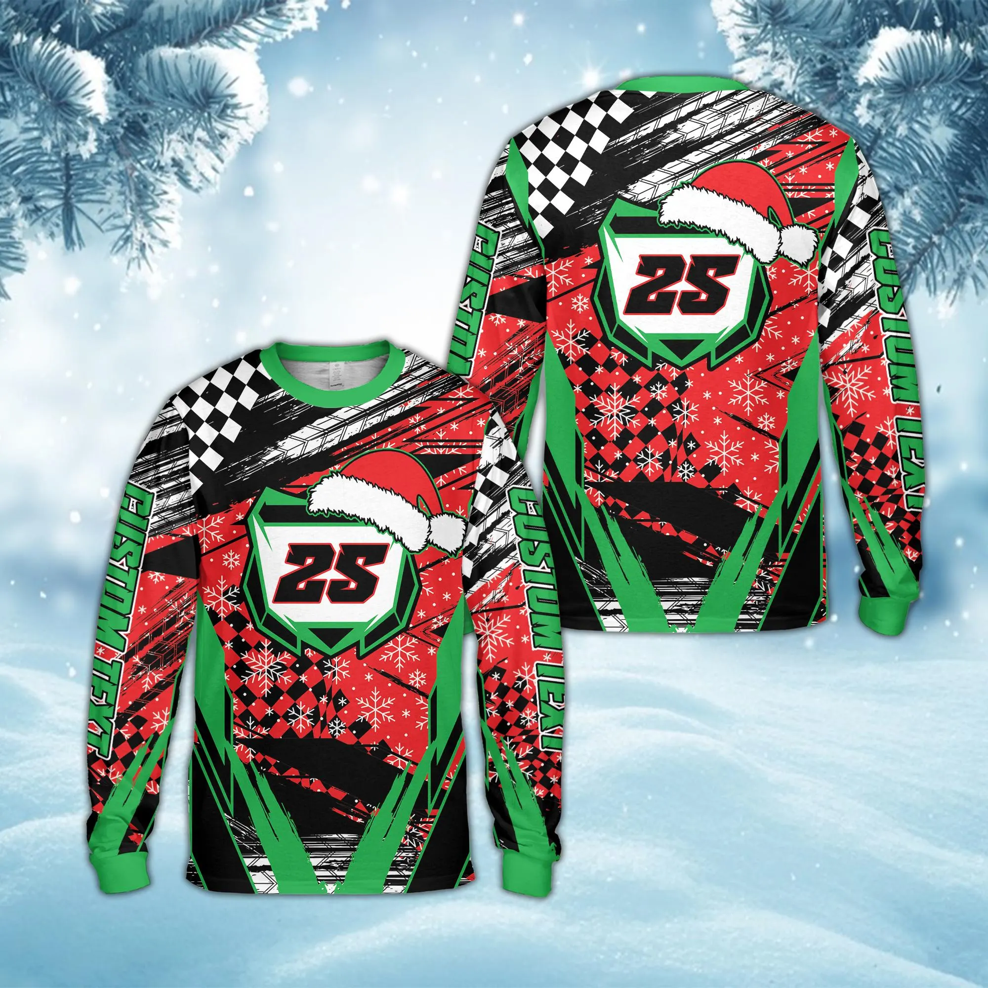 Custom Christmas Dirt Bike Long Sleeve Shirt, Personalized Rider's Name Number Plate Shirt, Motocross Xmas Off-Road Racing, Santa Dirt Bike - image 3