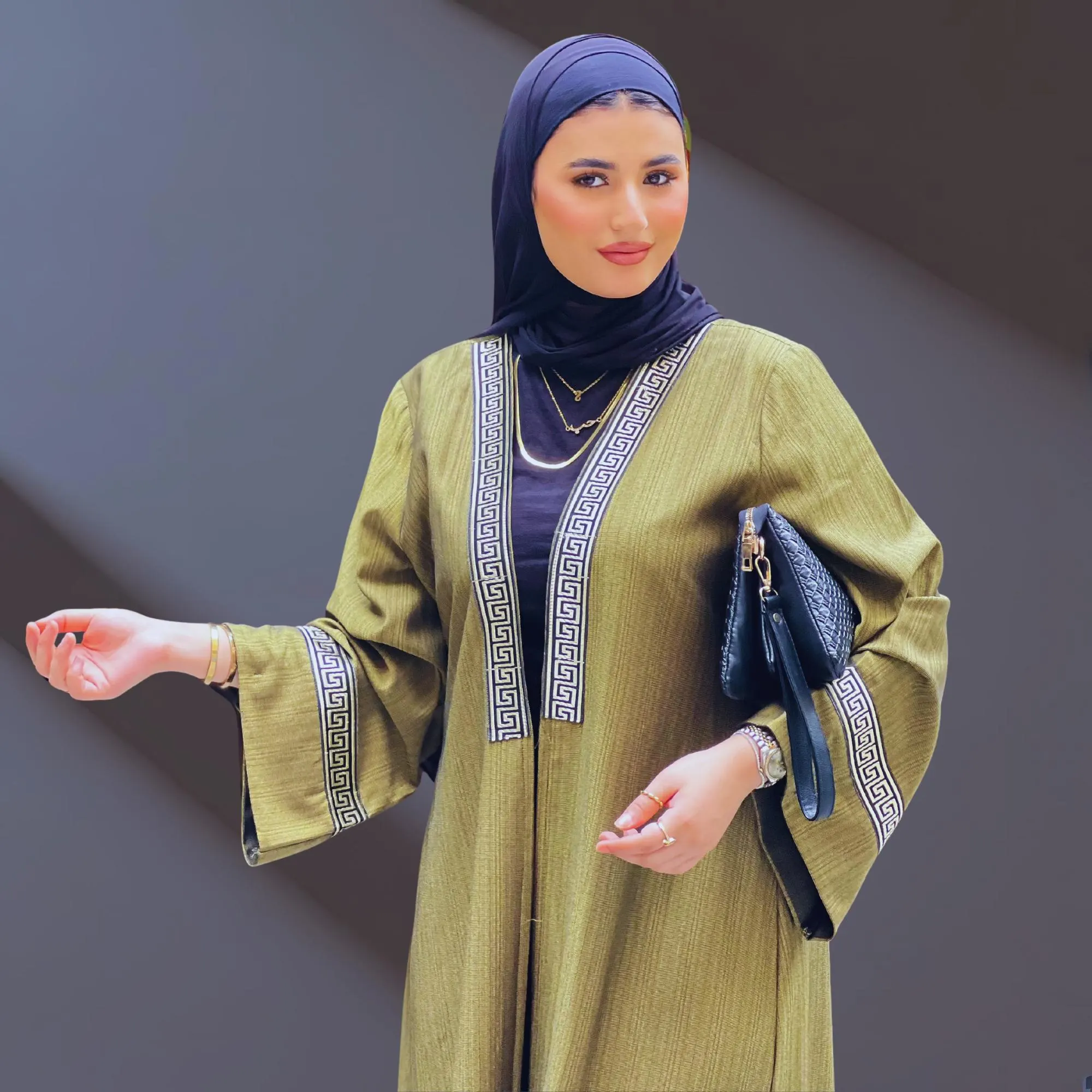 Elegant Abaya with Greek Trim – Modest Dubai Kimono - Luxury dubai abaya - Islamic Dress for Women | Kaftan for Eid, Ramadan & women thobe - image 3